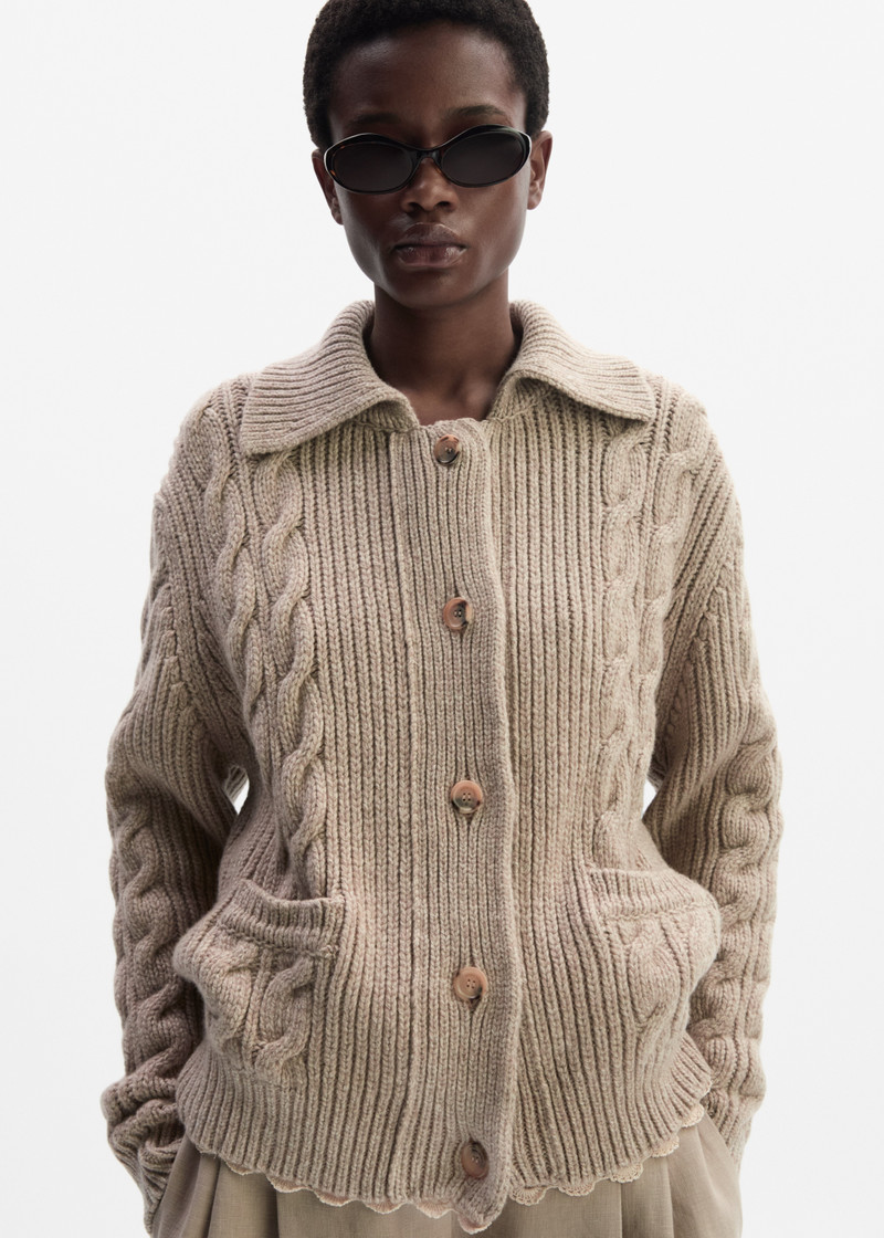 MAGDA BUTRYM Lace-detail cable knit cardigan jacket in beige outlook