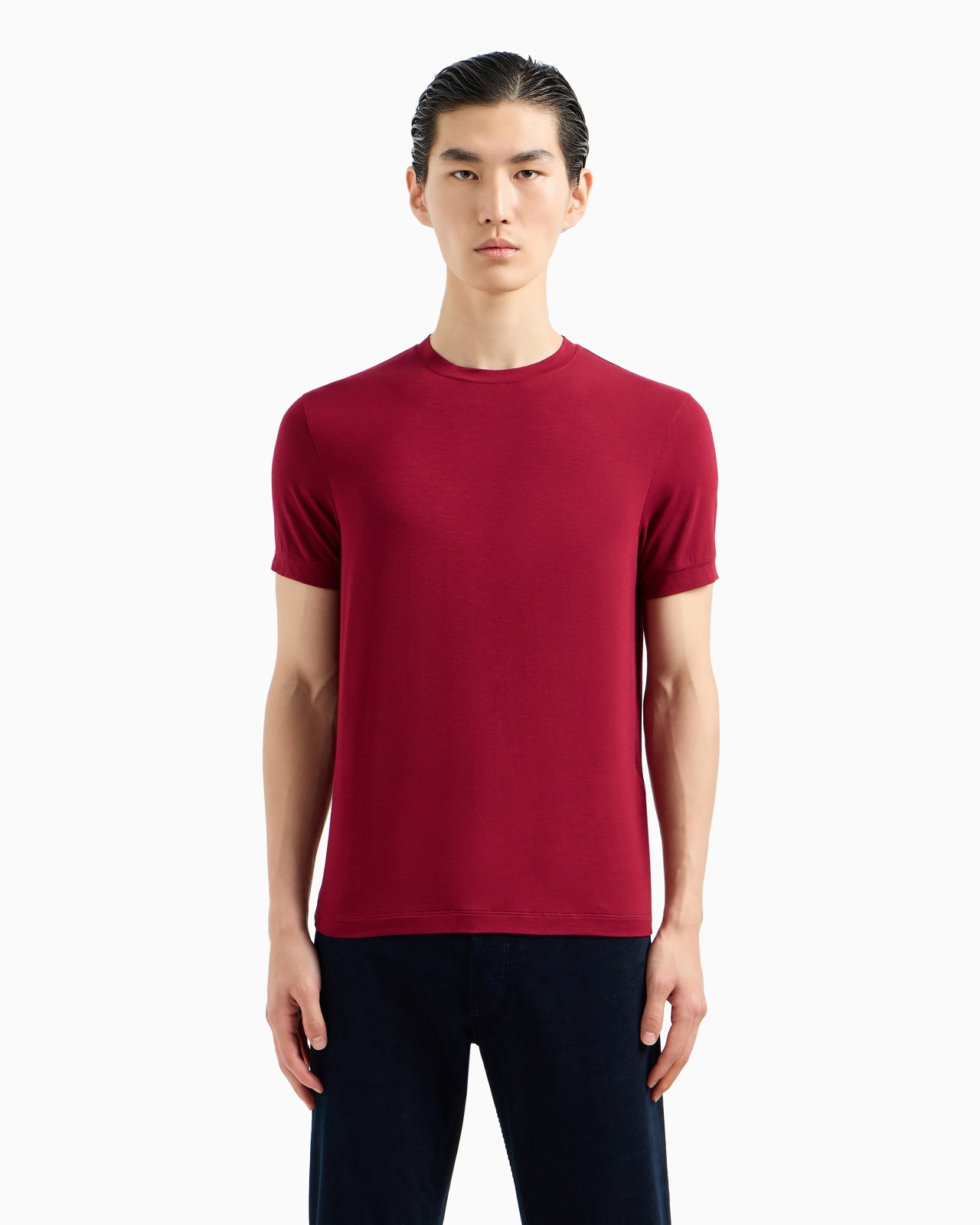 Crew-neck short-sleeved T-shirt in stretch viscose jersey - 4