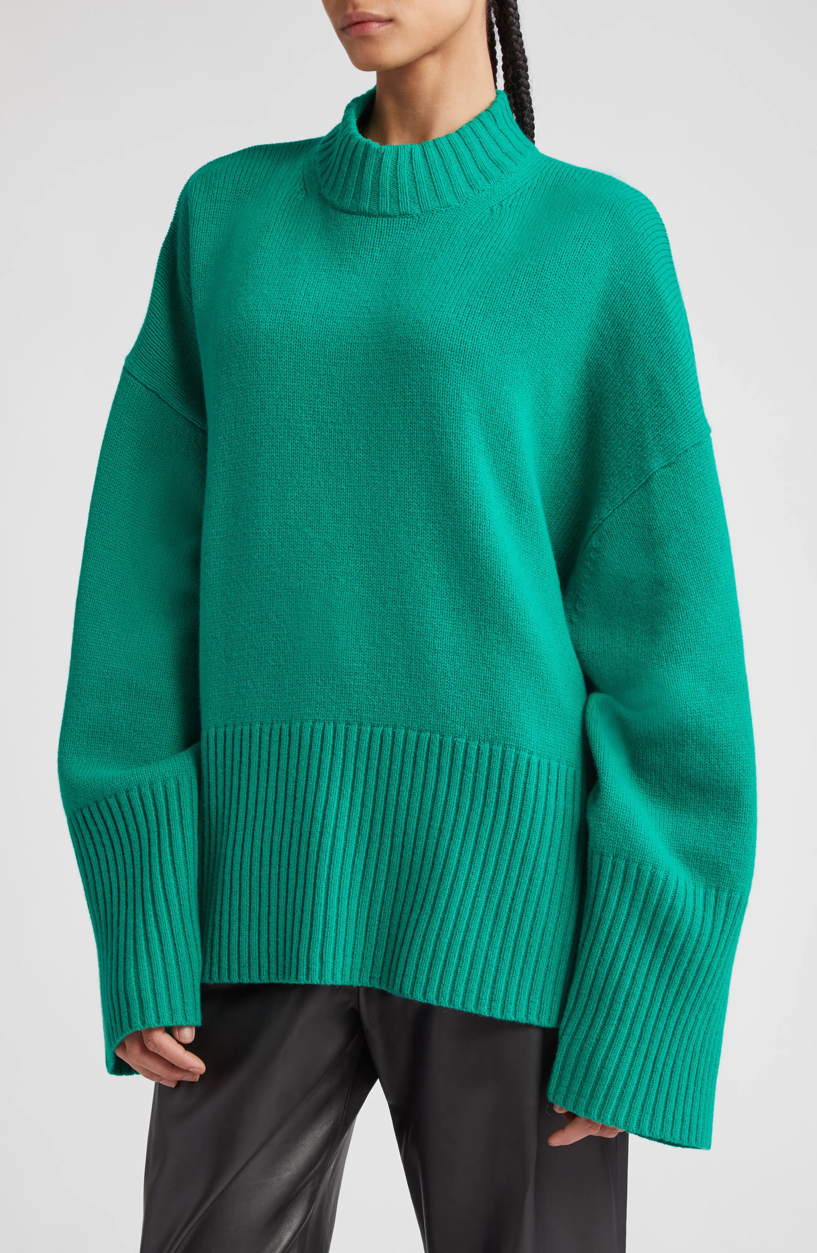 Wool Crewneck Sweater in Intense Sage/Solid - 1