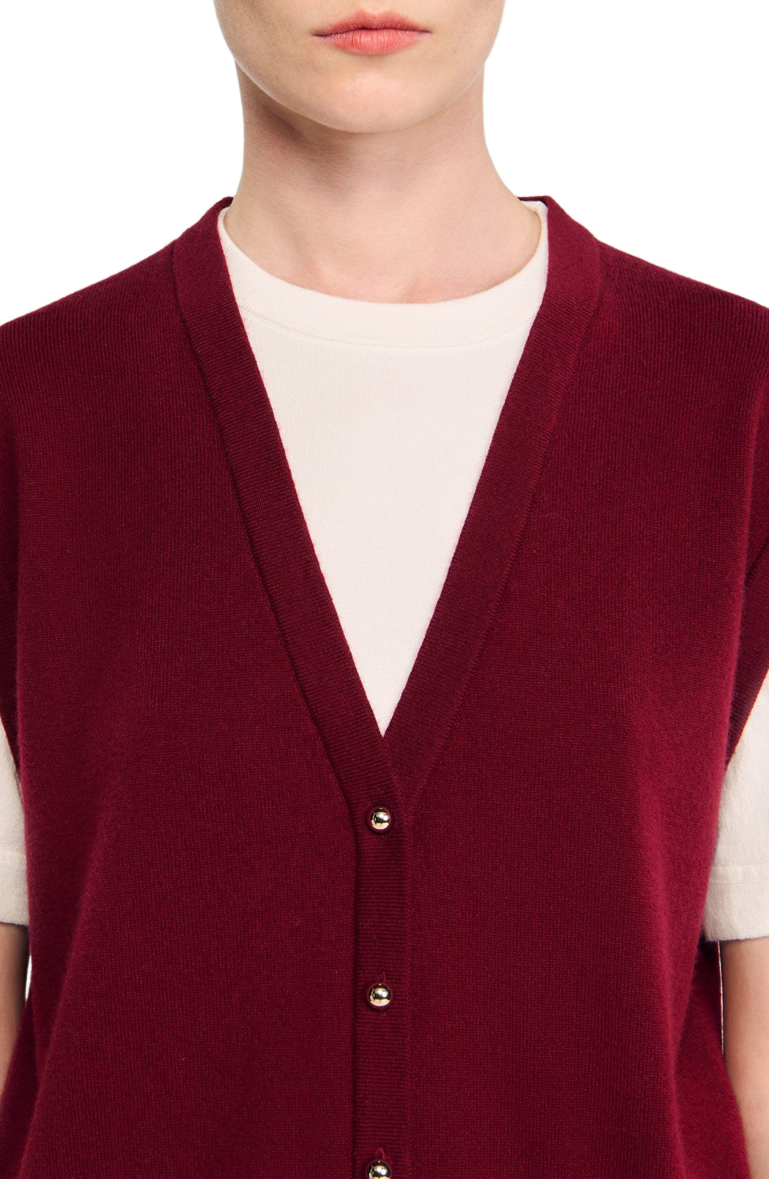SANDRO Two-tone wool and cashmere sweater in Bordeaux at Nordstrom - 5