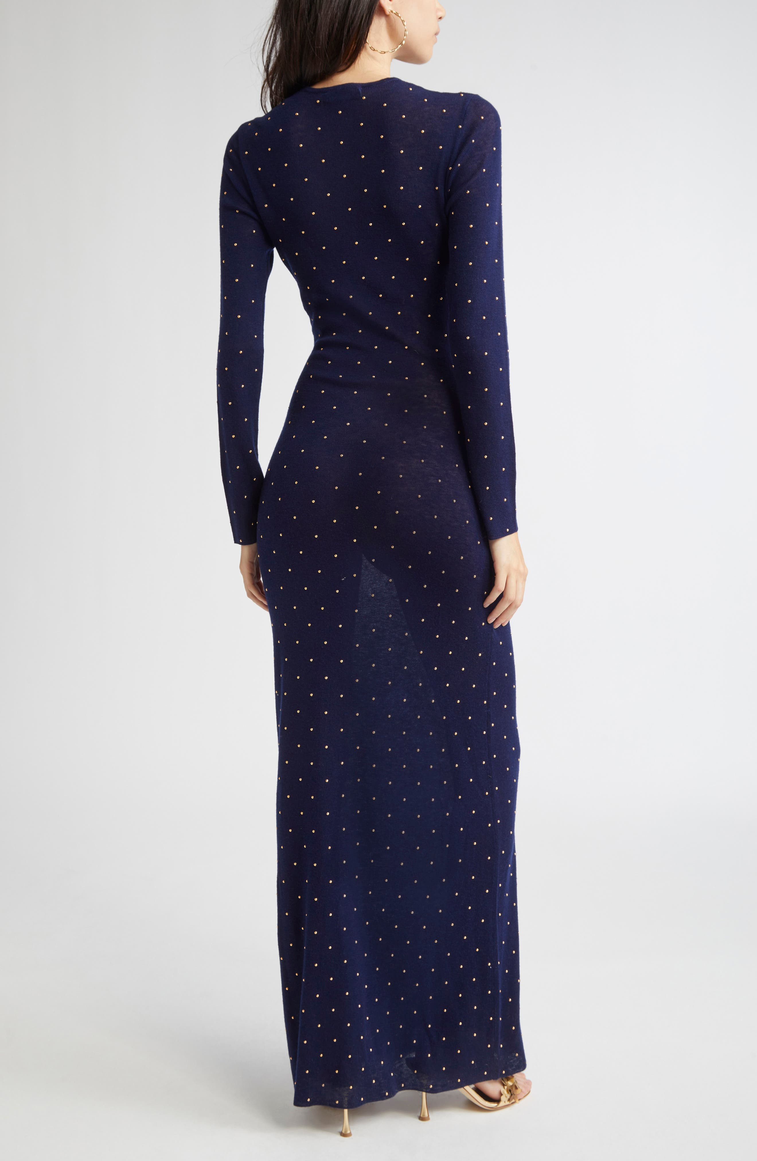Rabanne Studded Long Sleeve Wool Knit Dress in Blue at Nordstrom - 2