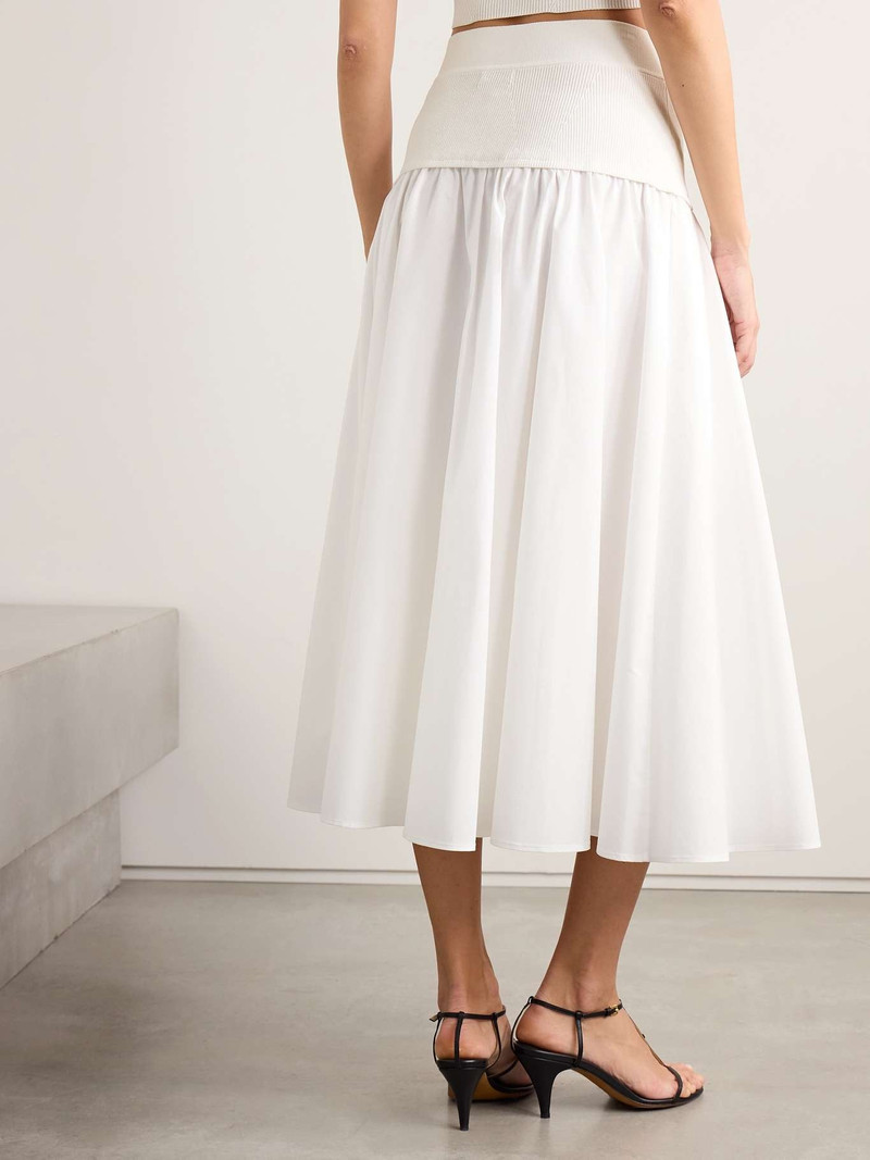 Stella paneled pleated cotton-blend poplin midi skirt White 3
