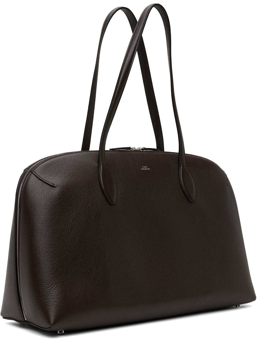 Brown Grained-Leather Day Tote - 2