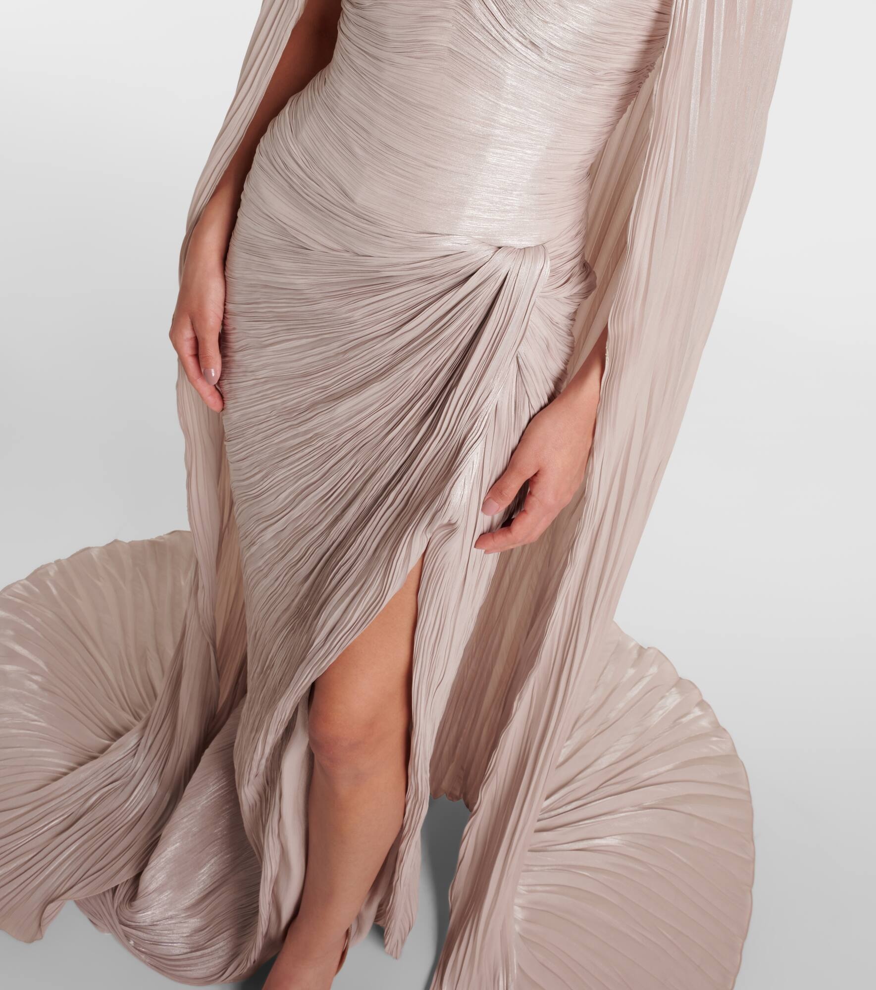 Caped gathered pleated silk gown - 5