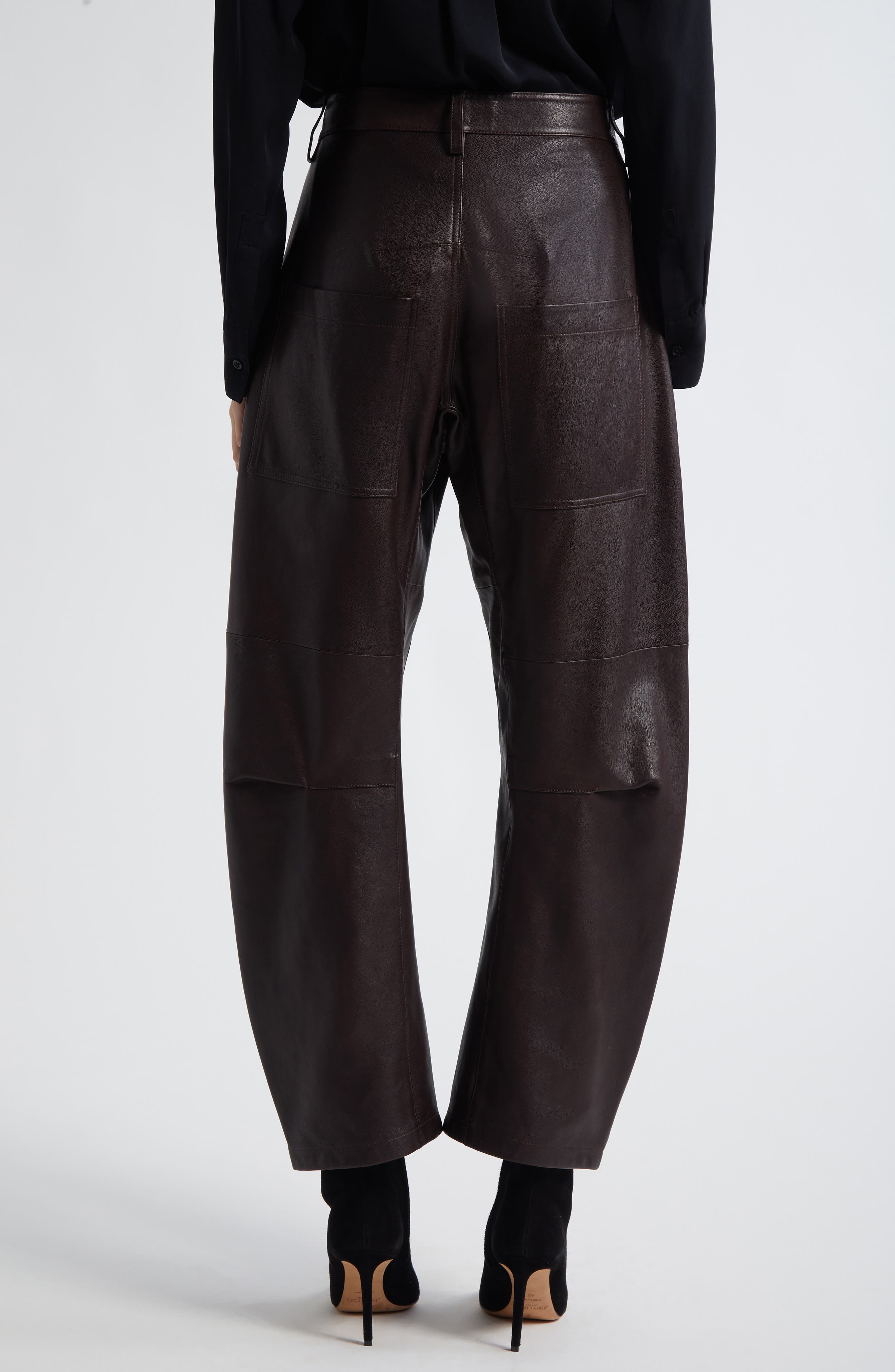 Nili Lotan Shon Barrel Leg Leather Pants in Dark Brown at Nordstrom - 2