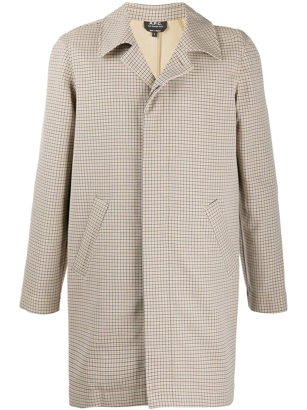 thigh-length checked coat - 1