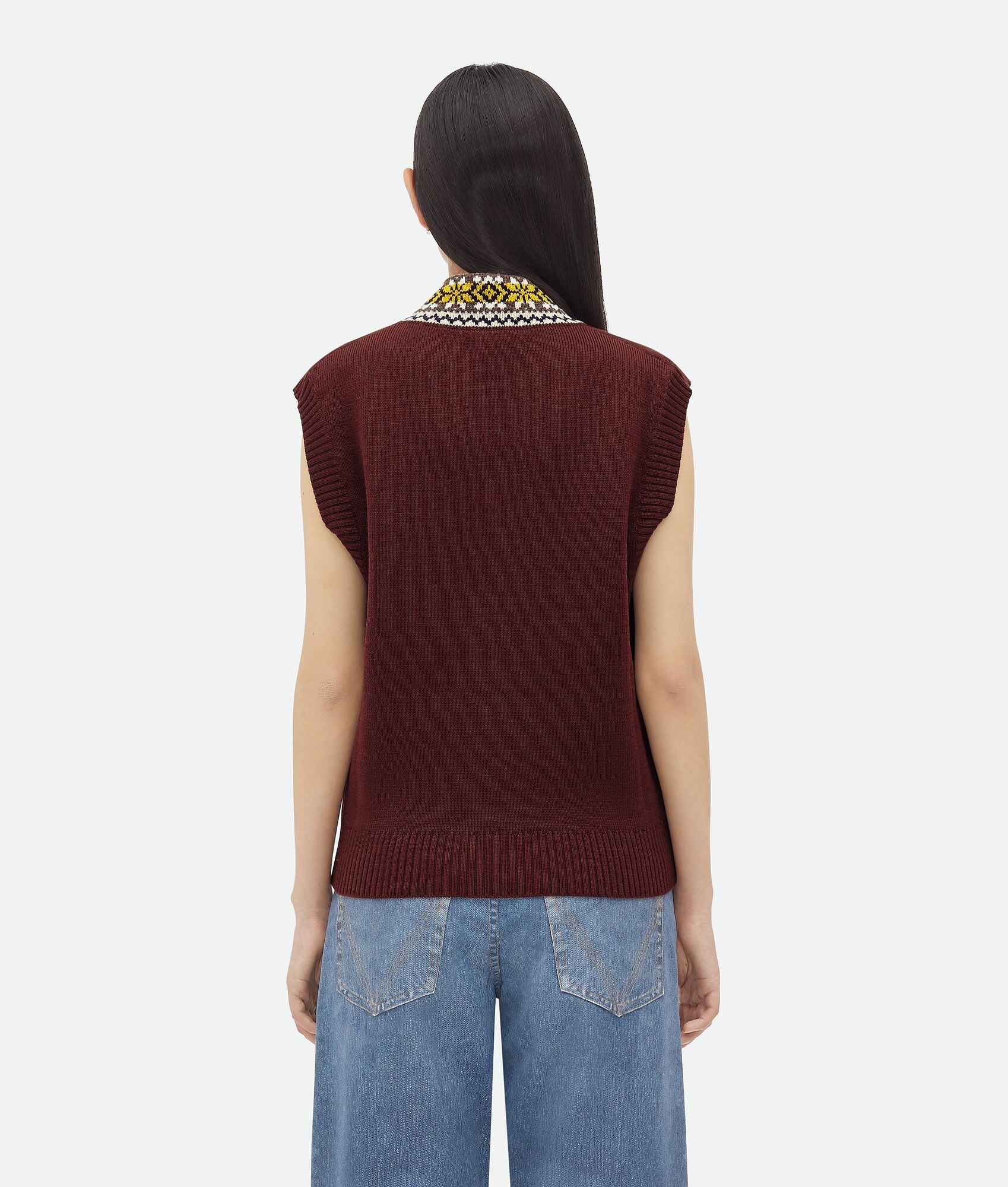 Wool Gilet With Jacquard Collar - 3