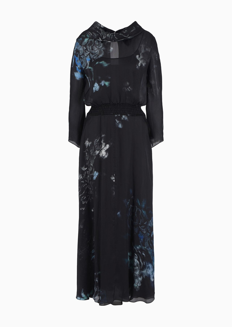 Silk charmeuse long dress in a floral print - 1