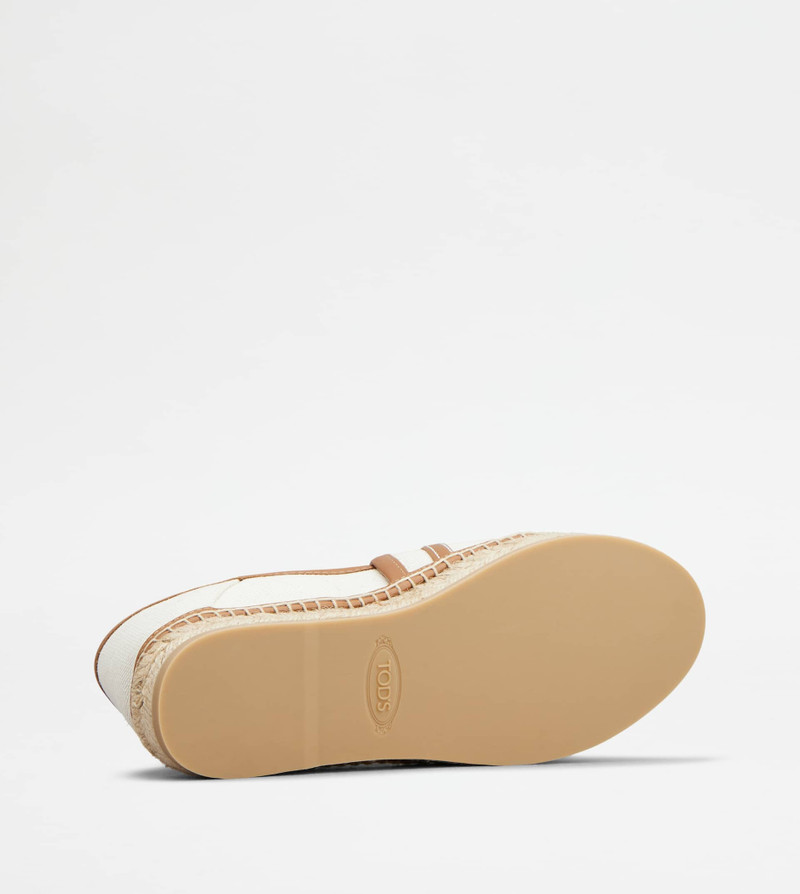 KATE SLIP-ONS IN CANVAS AND LEATHER - OFF WHITE, BROWN 6