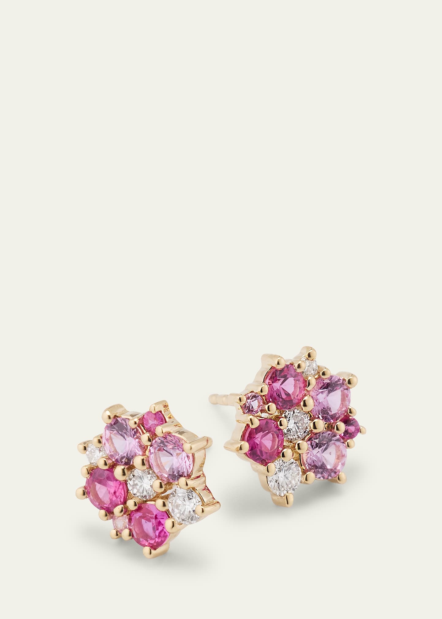14k Diamond and Pink Sapphire Disc Stud Earrings - 3