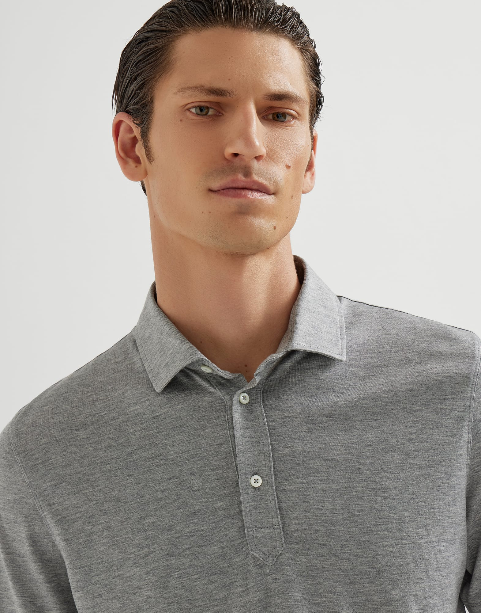 Silk and cotton lightweight jersey polo with shirt-style collar and faux-layering - 3