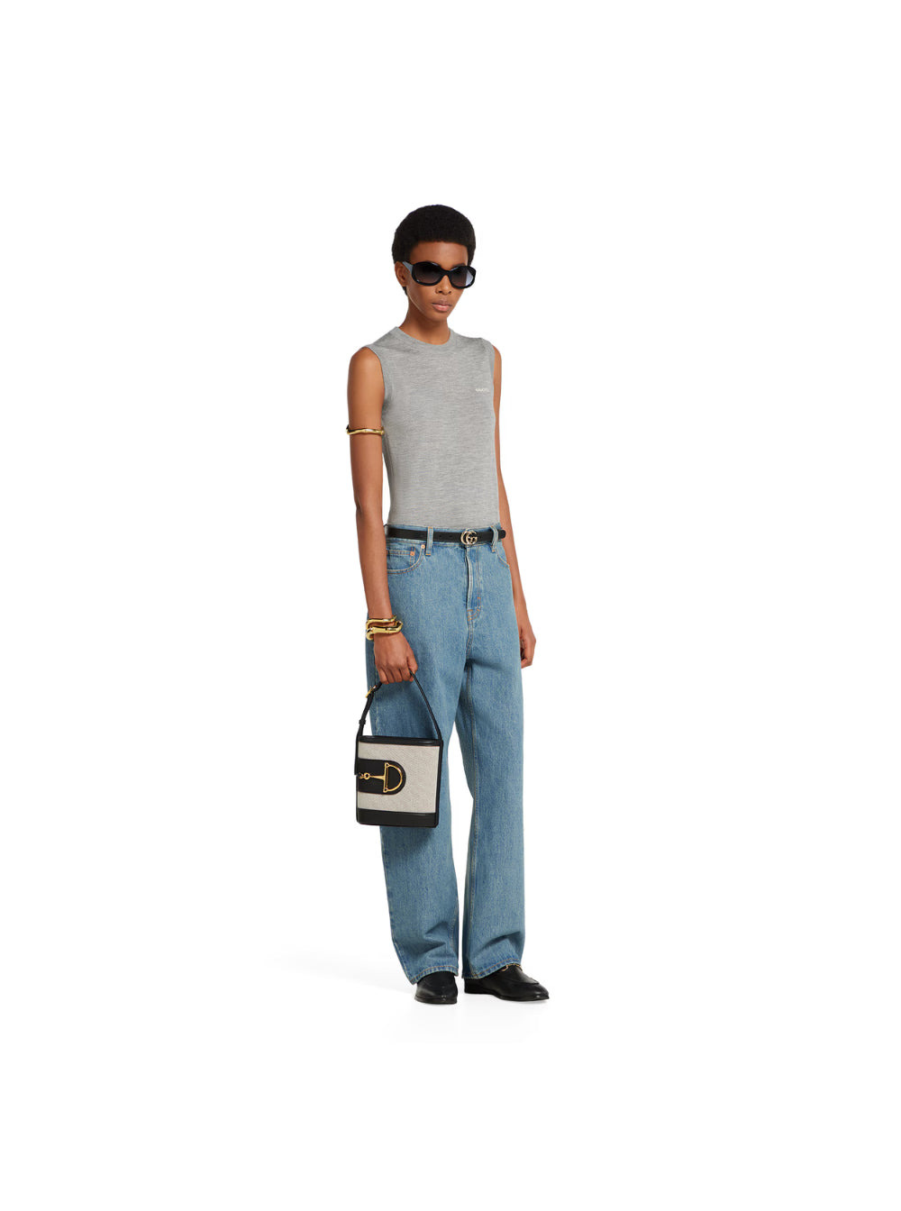 Gucci Women Grey Sleeveless Sweater With Logo On The Front In Cashmere Woman - 4