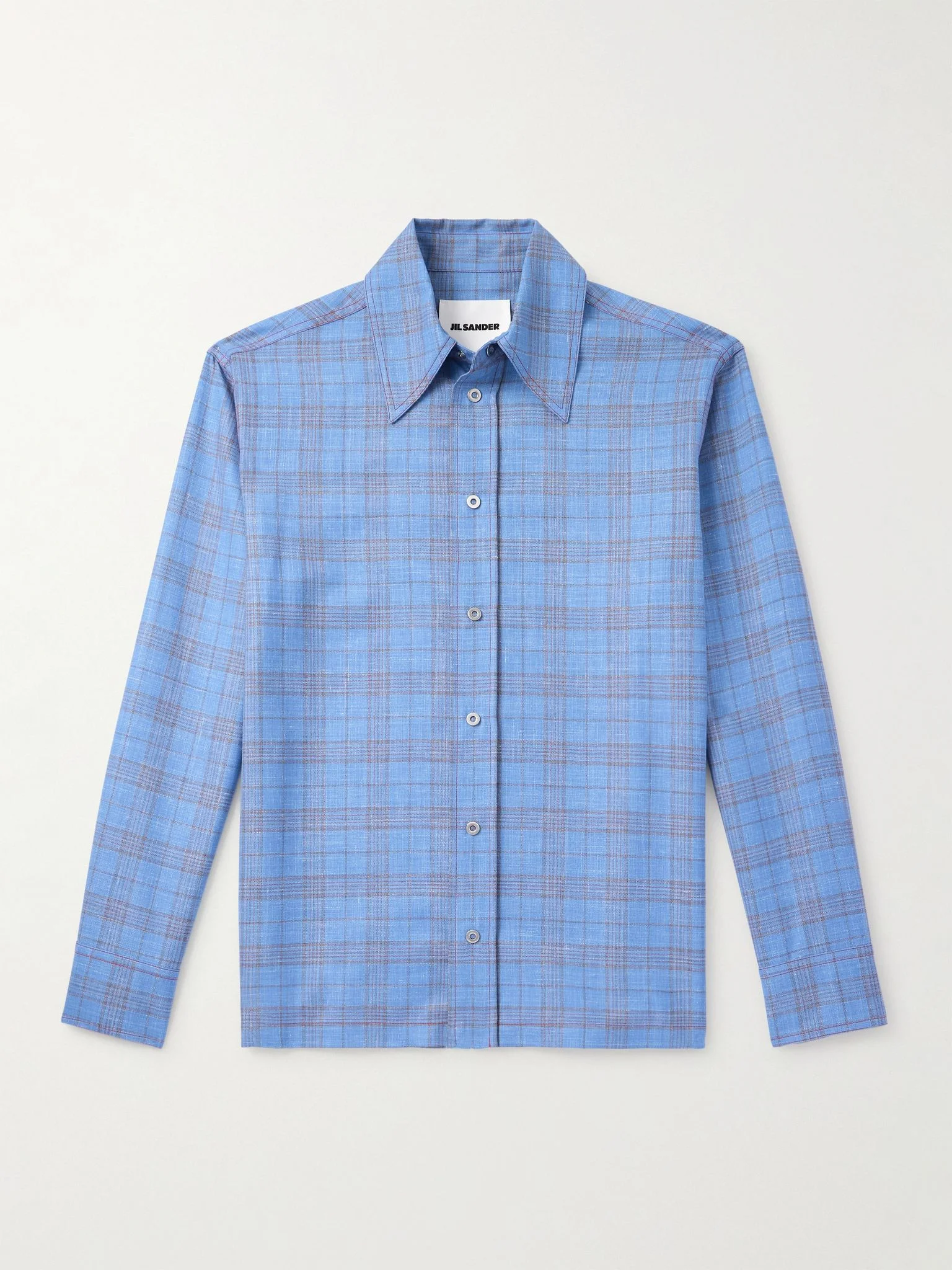 Checked Wool and Linen-Blend Shirt Blue - 1