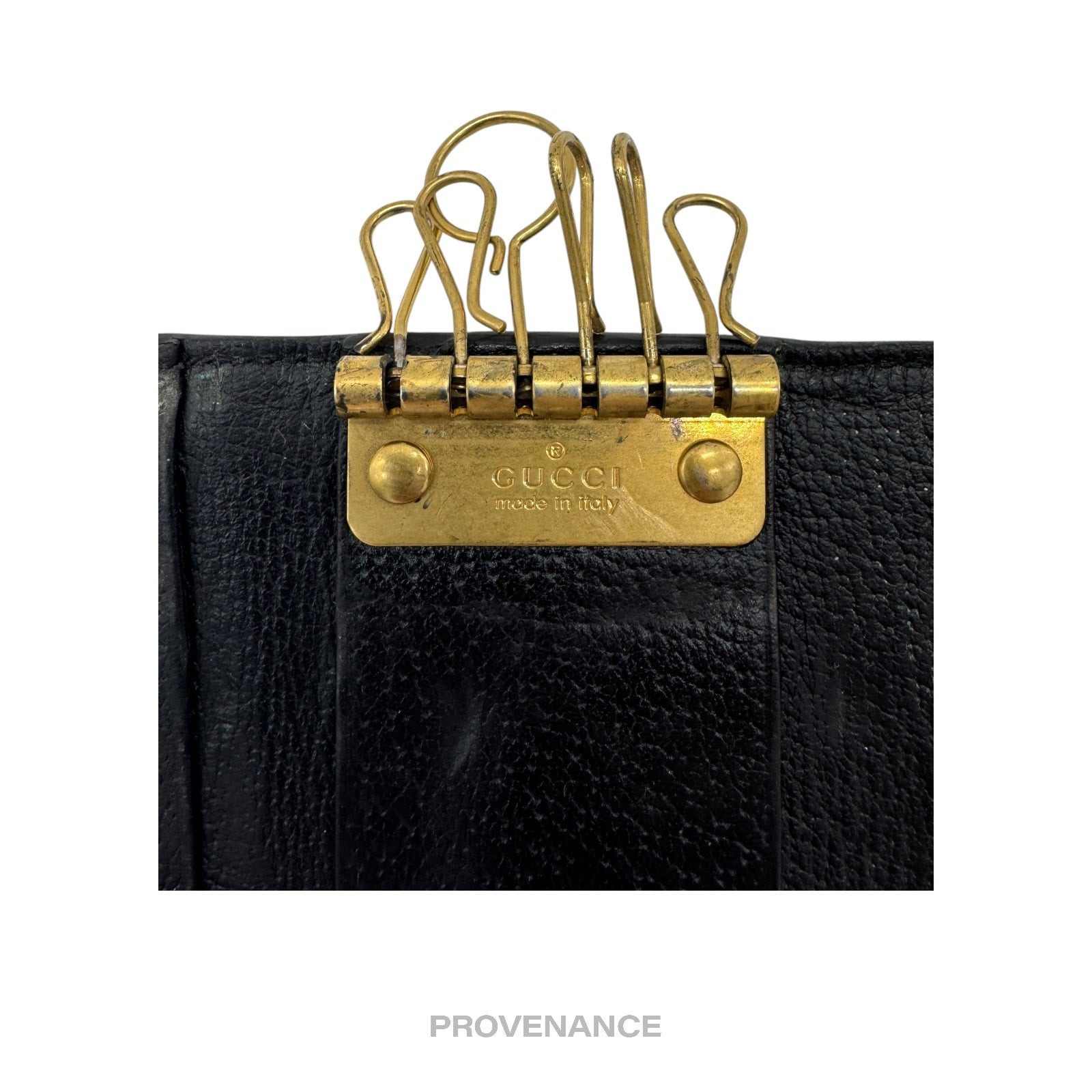 Gucci 6 Key Holder - Embroidered Bee Gold Black Leather - 6