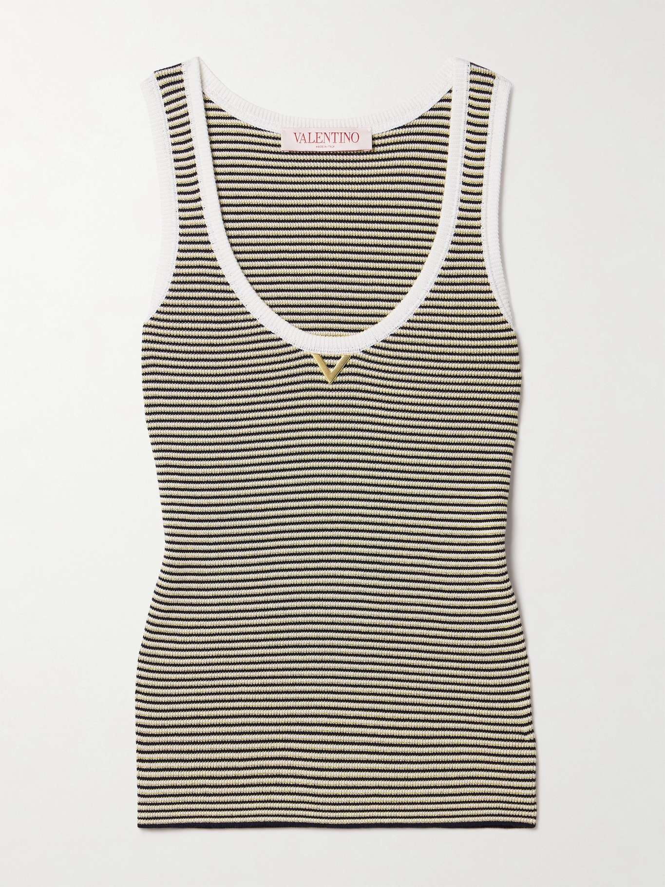 Embellished striped metallic cotton-blend tank - 1