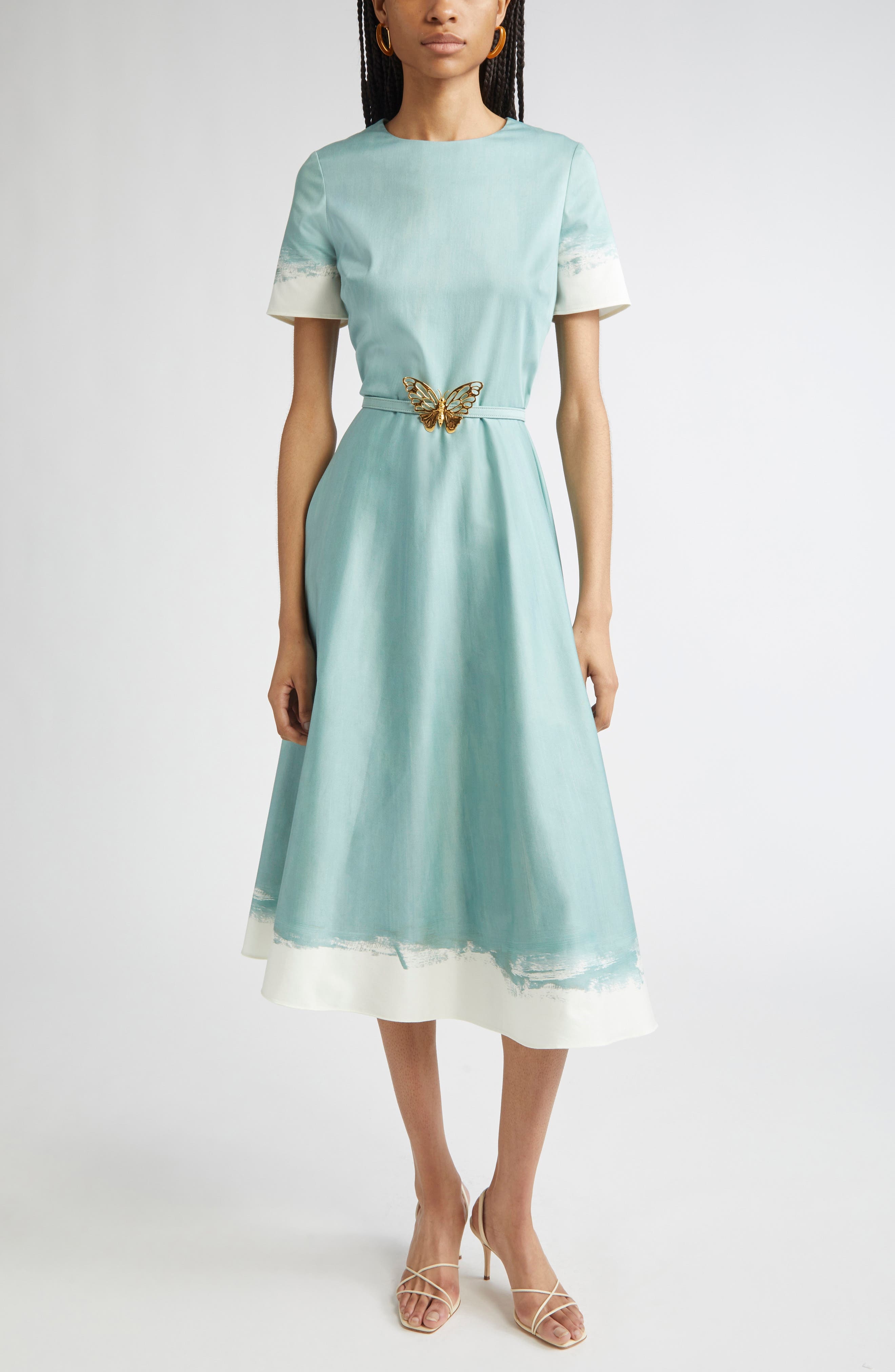 Oscar de la Renta Butterfly Belt Poplin Midi Dress in Seaglass at Nordstrom - 1
