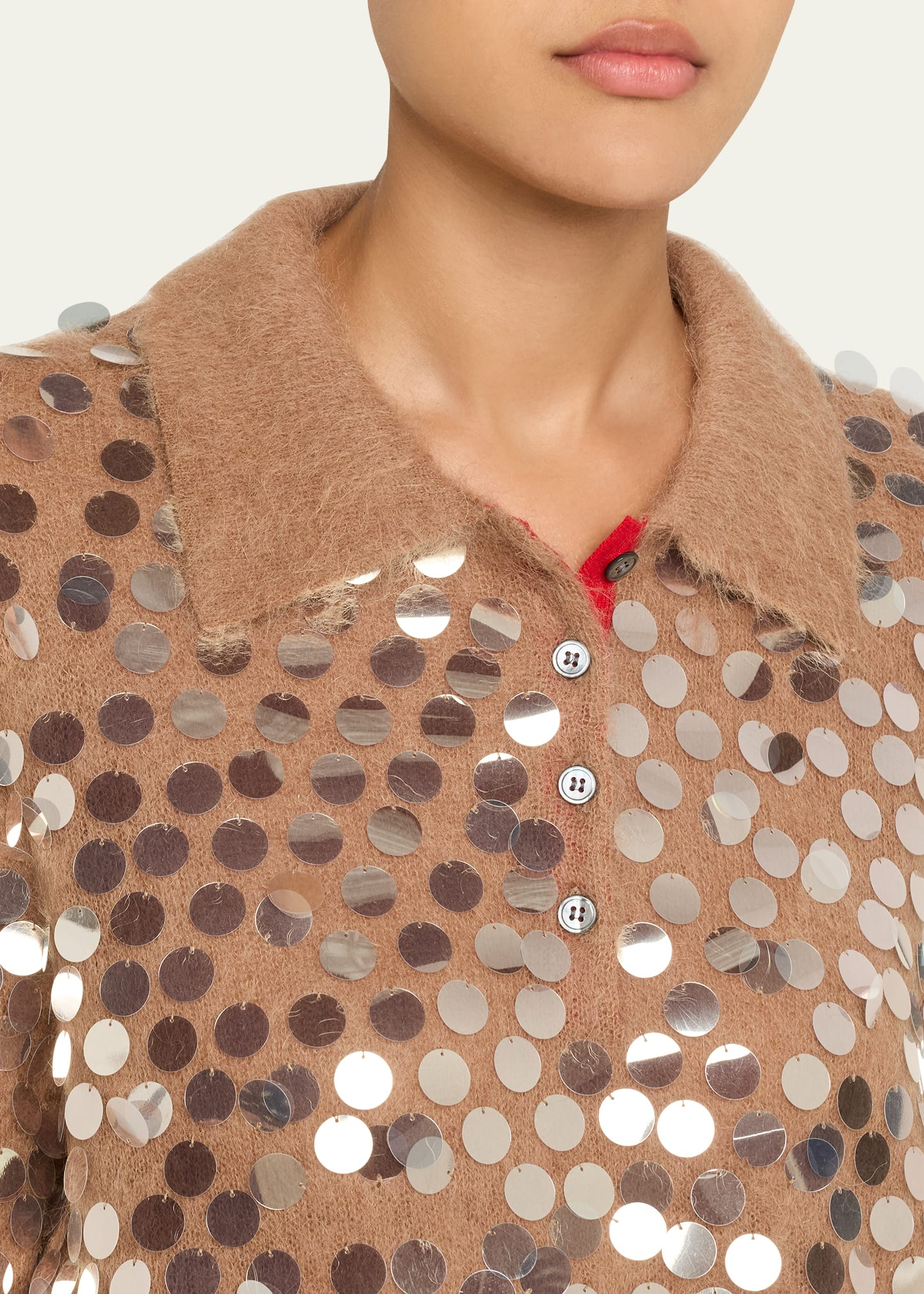 Adora Paillette Mohair-Wool Polo Sweater - 5