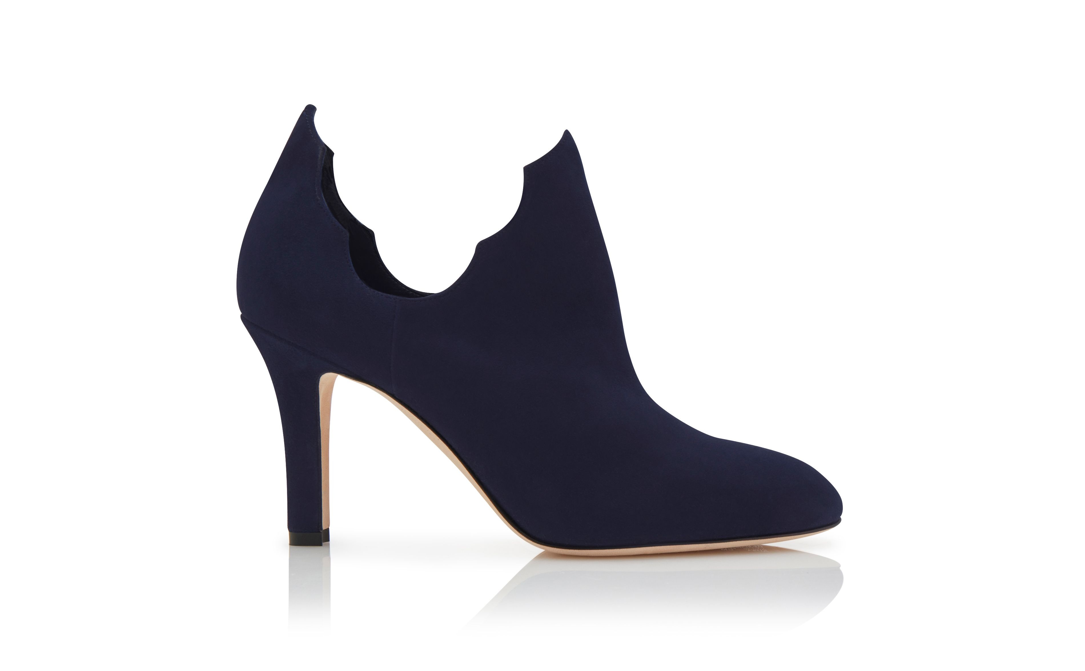 Navy Blue Suede Serrated Ankle Boots - 1