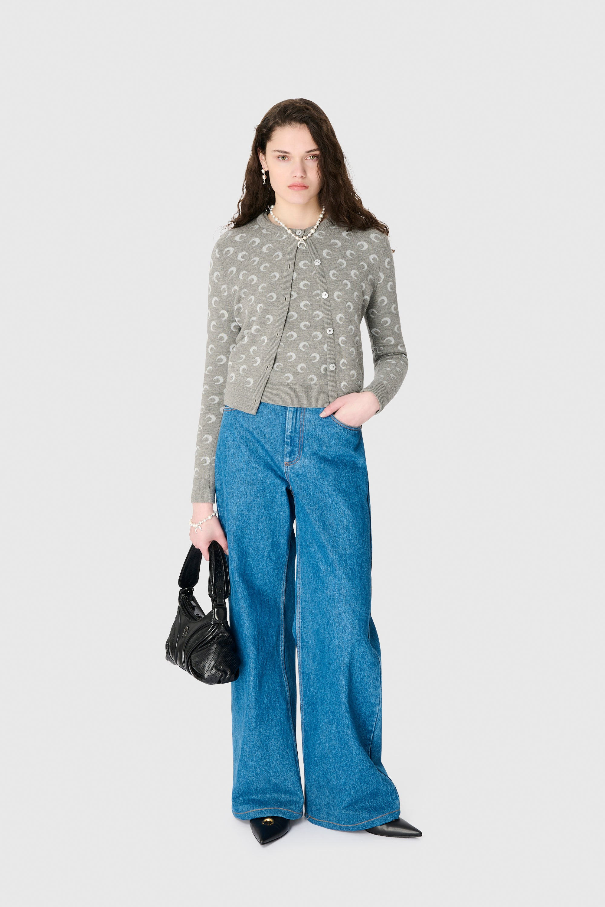 MOON JACQUARD KNIT FITTED CARDIGAN - 2