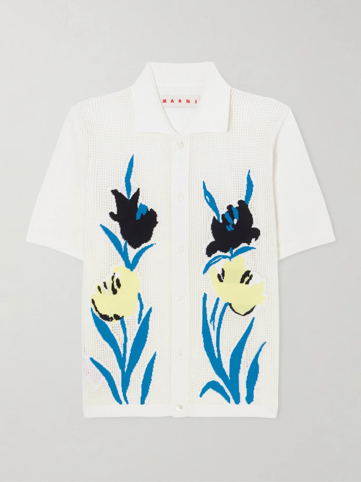 Intarsia Open-knit Cotton Polo Shirt - 1