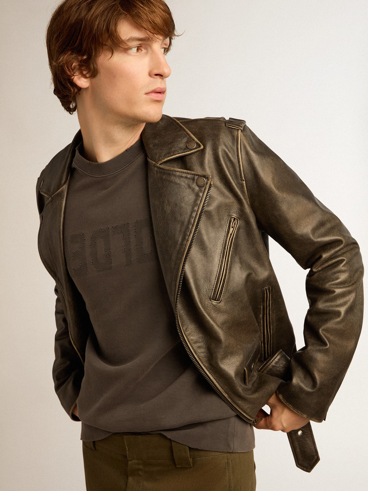 Golden Collection sweatshirt with logo in anthracite gray with a distressed treatment - 2