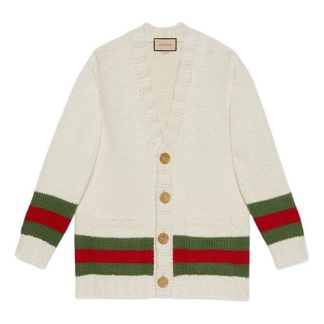 Gucci Wool Cardigan With Web 'Beige' 706735-XKCJ4-9146 - 1