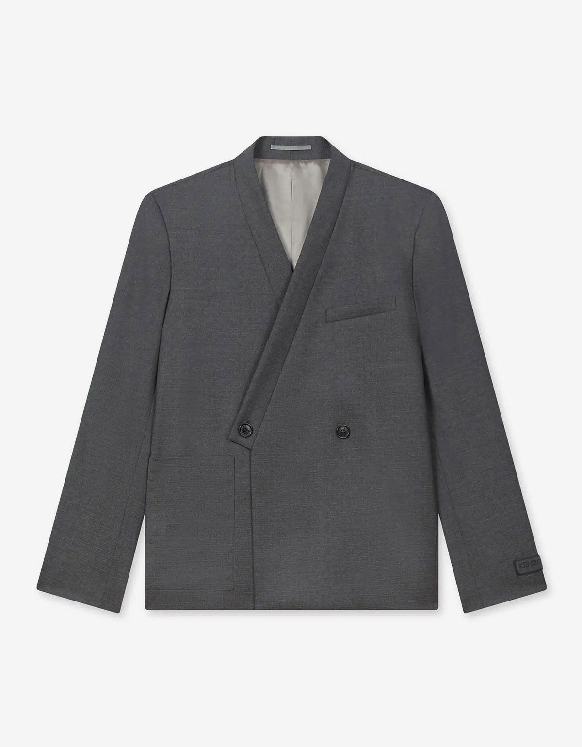KENZO Weave Taupe Wool Jacquard Kimono Jacket - 1