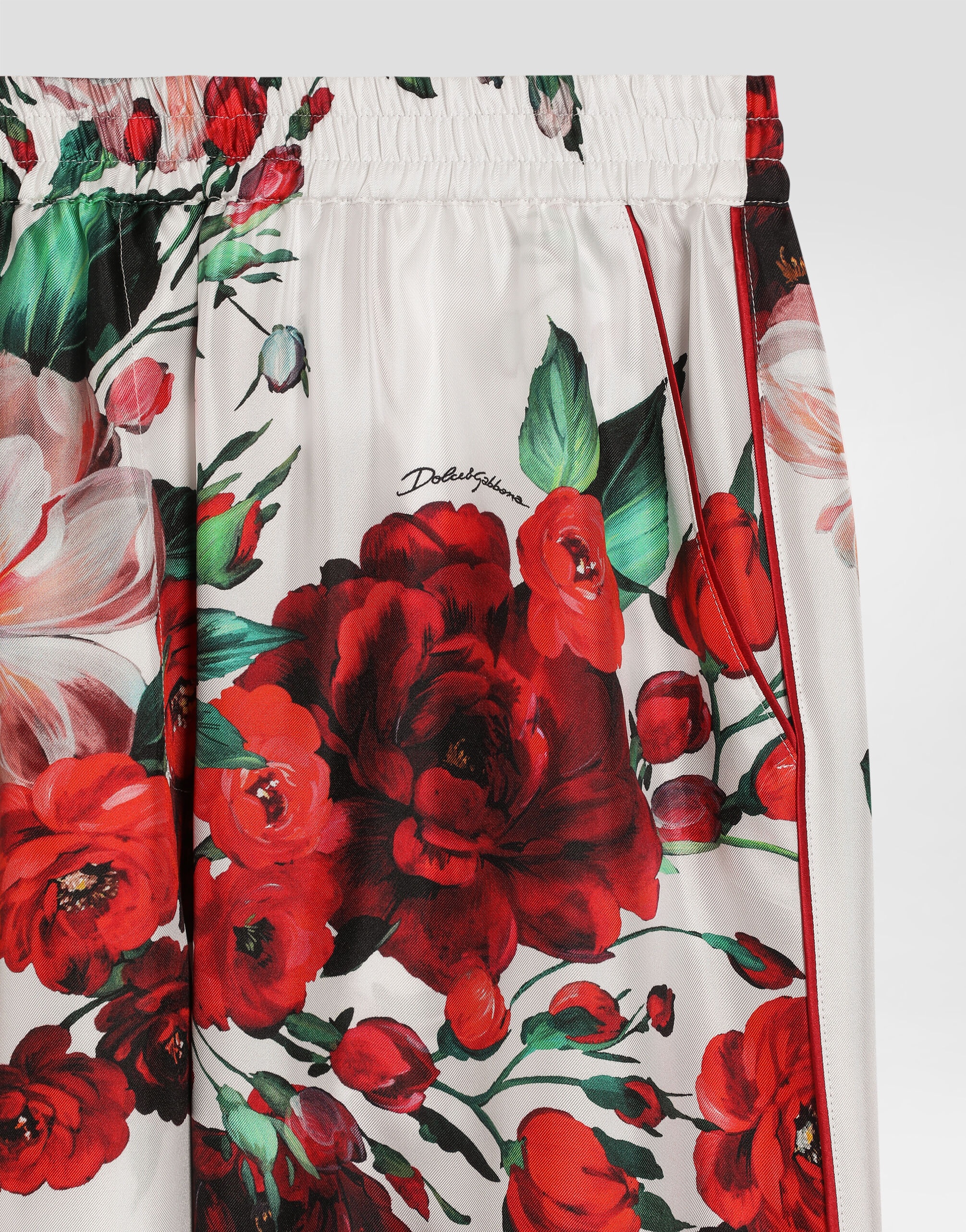 Satin pajama pants with rose print - 7