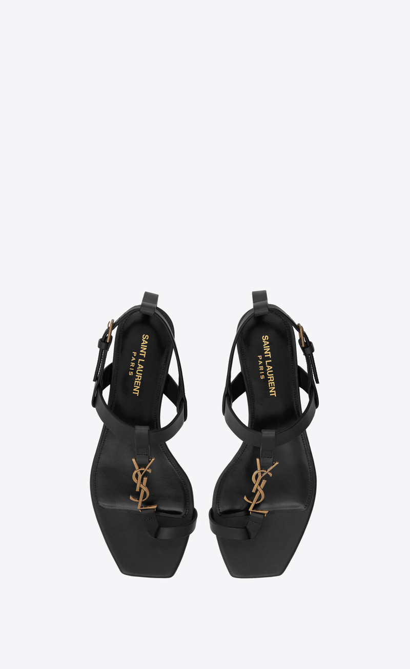 SAINT LAURENT cassandra flat sandals in smooth leather with gold-tone monogram outlook