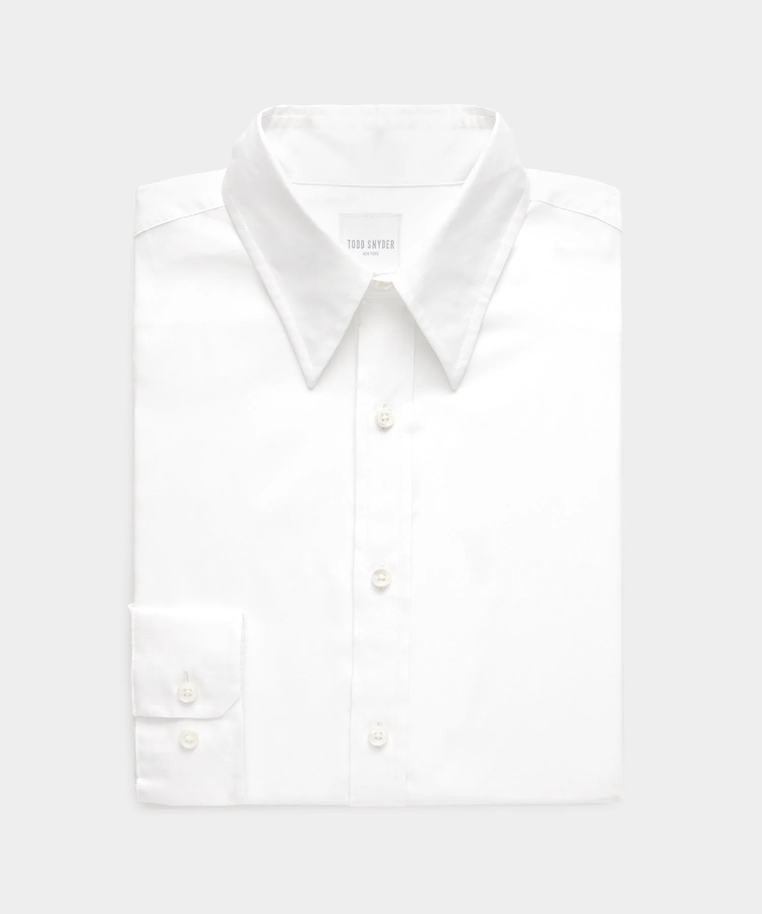 Cotton Poplin Long Point Collar Dress Shirt-White - 1