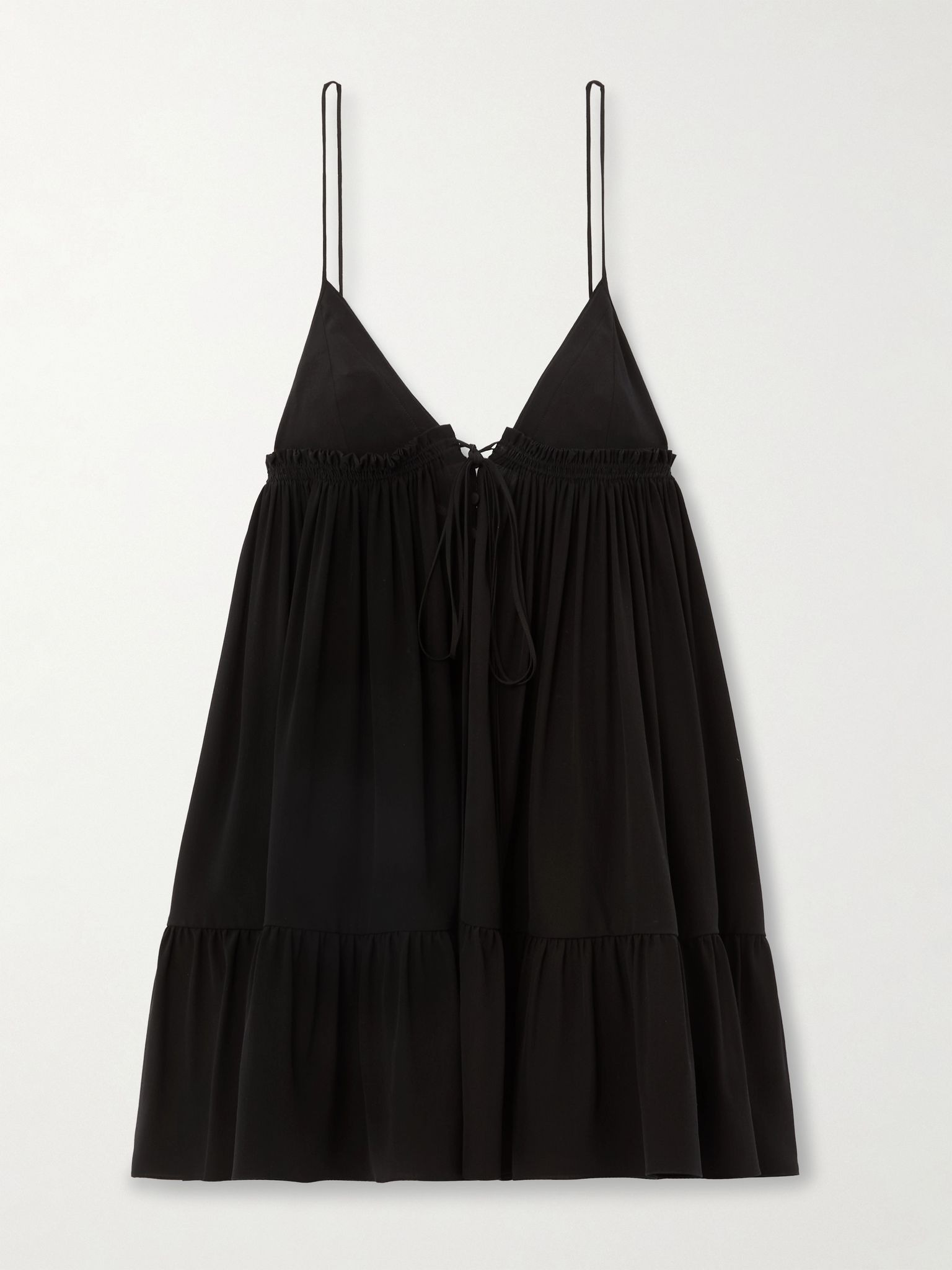 Tiered ruffled silk-crepe mini dress Black - 1