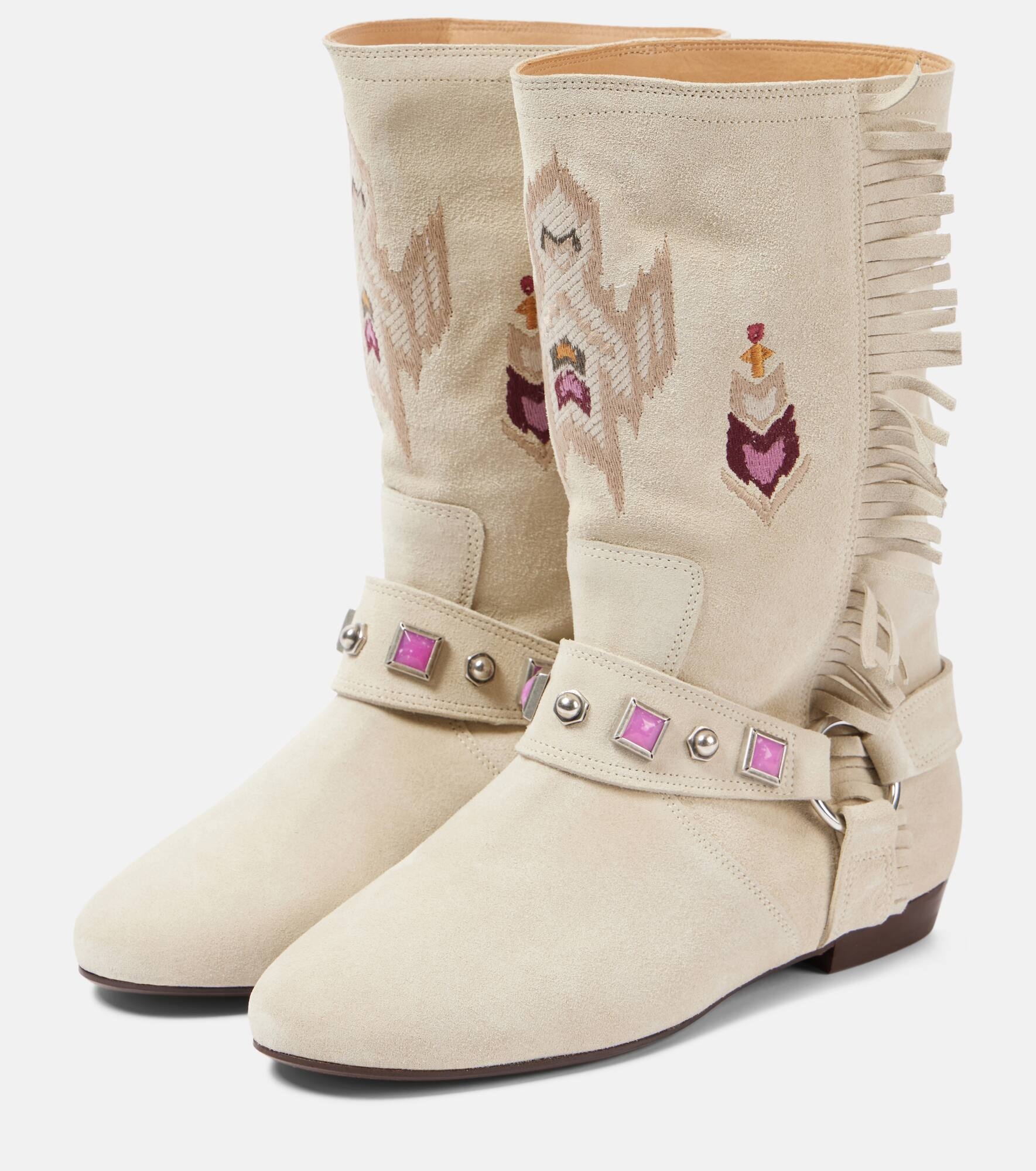 Siani fringed embroidered suede ankle boots - 3