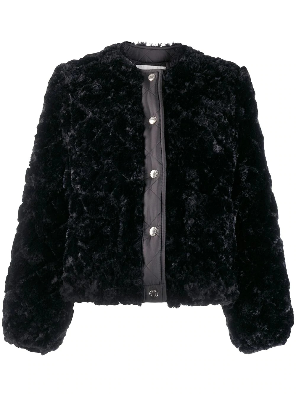 KEISS Black Eco Fur Quilted Collarless Jacket | LQ-1008 - 1