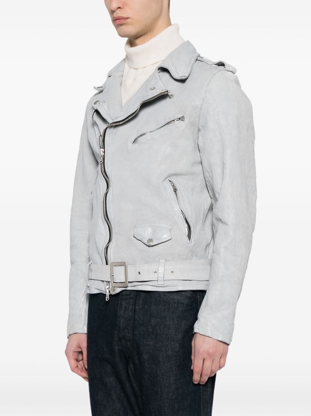 leather belted biker jacket - 3