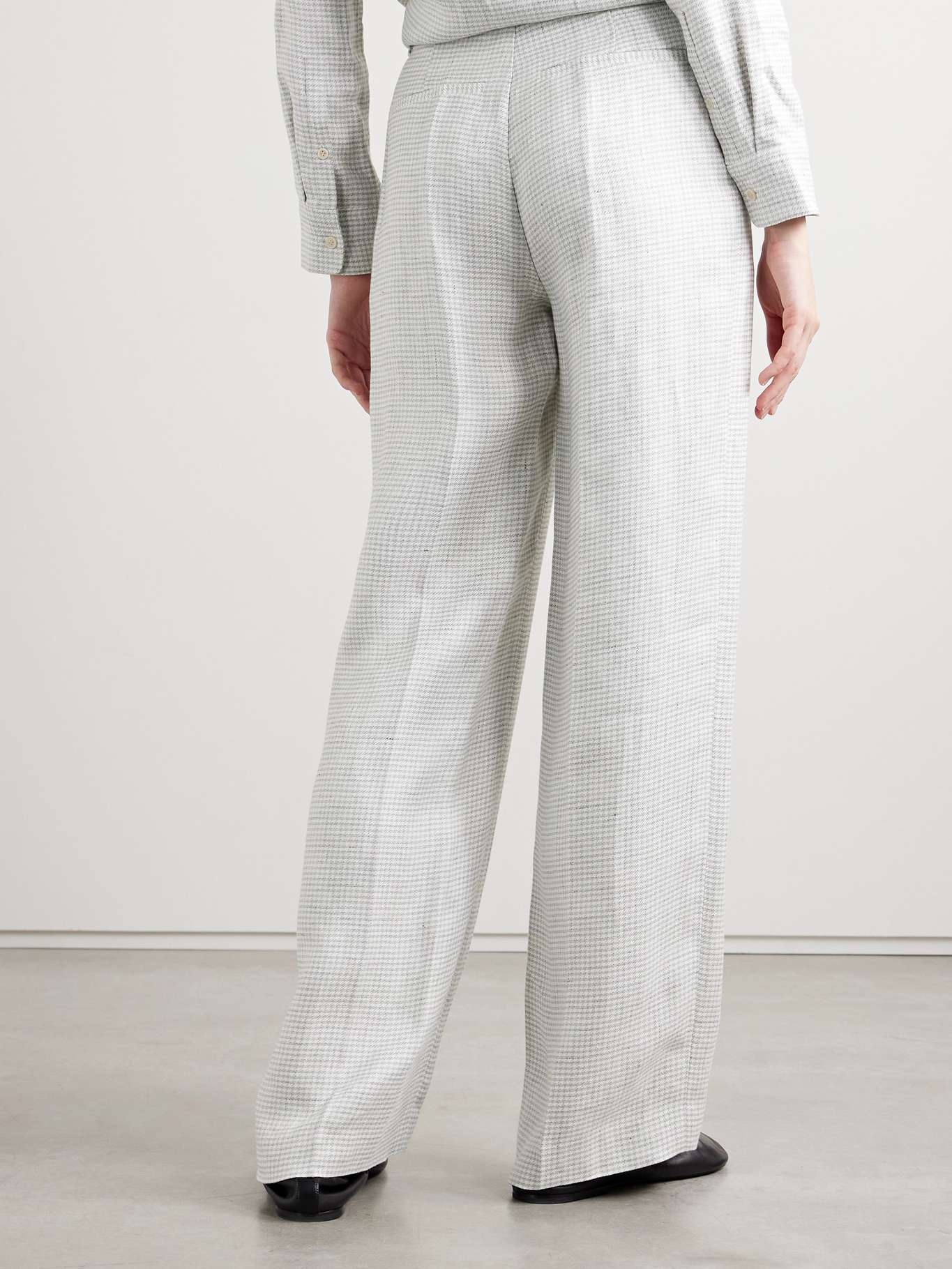 Houndstooth linen-blend wide-leg pants Light gray - 4