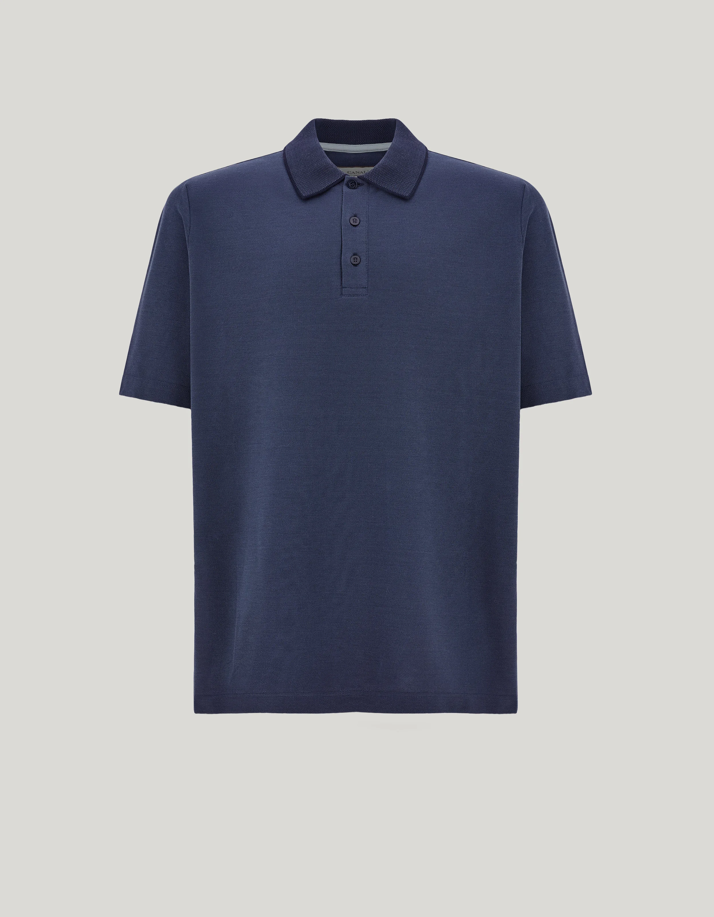 NAVY TWO-TONE COTTON PIQUÉ POLO SHIRT - 1