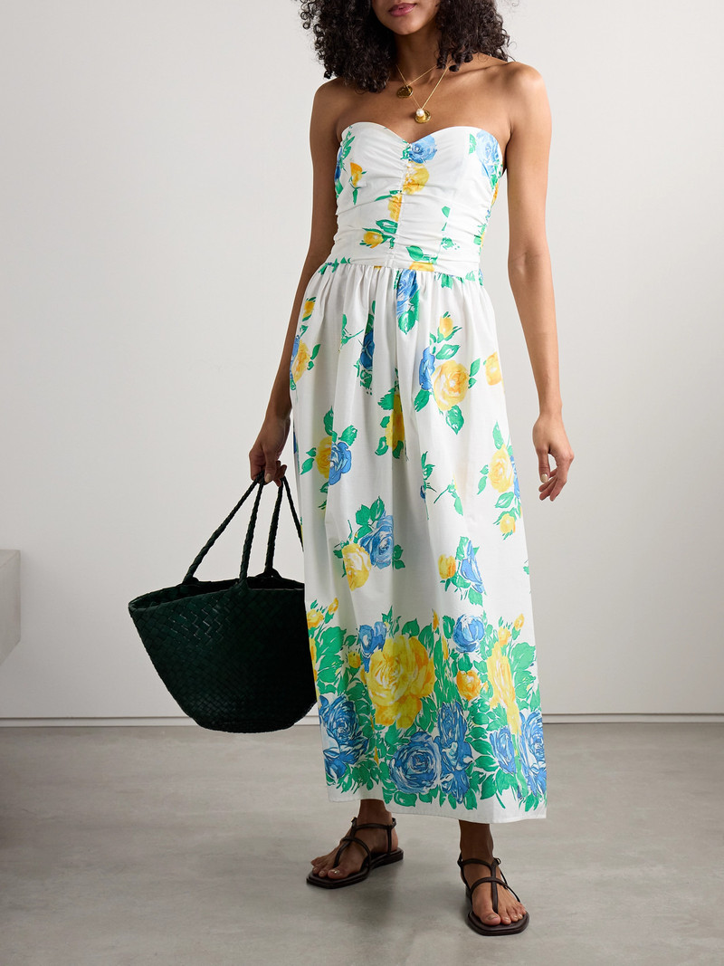 LORETTA CAPONI Desideria Strapless Floral-print Cotton-voile Midi Dress outlook