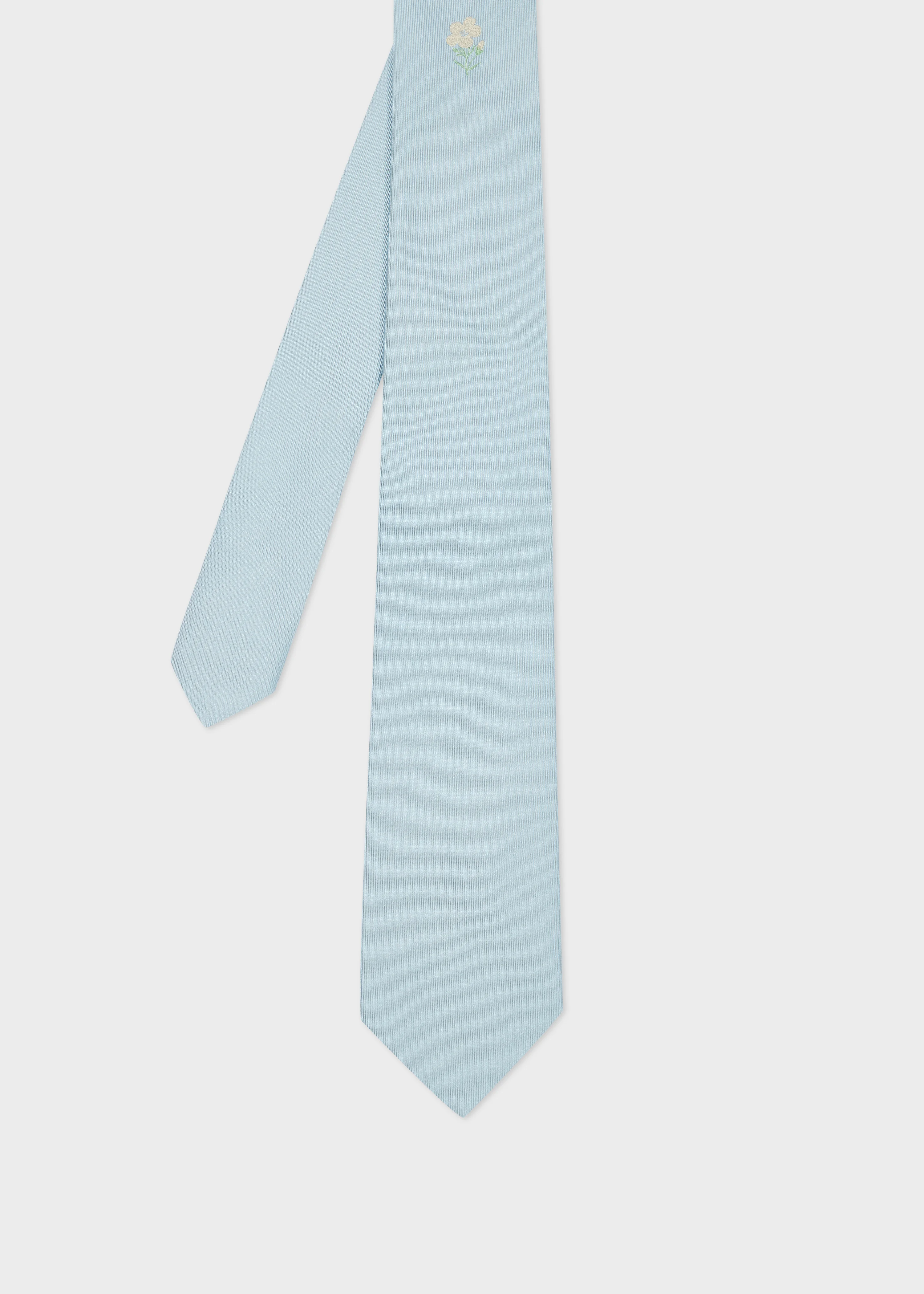 Light Blue Embroidery 'Daisy' Silk Tie - 1
