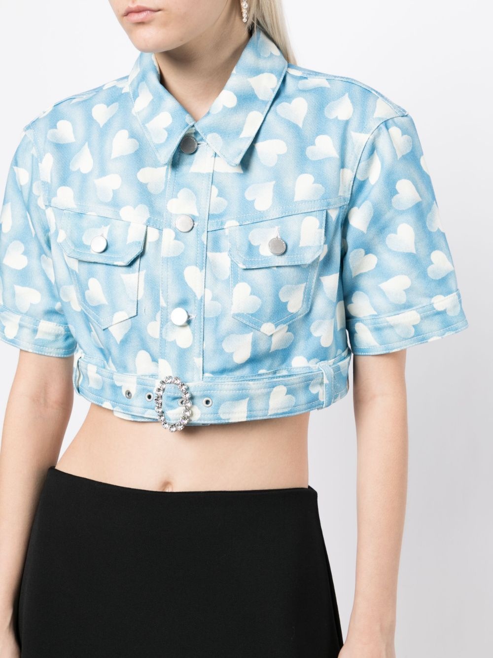 heart-print cropped denim jacket - 5