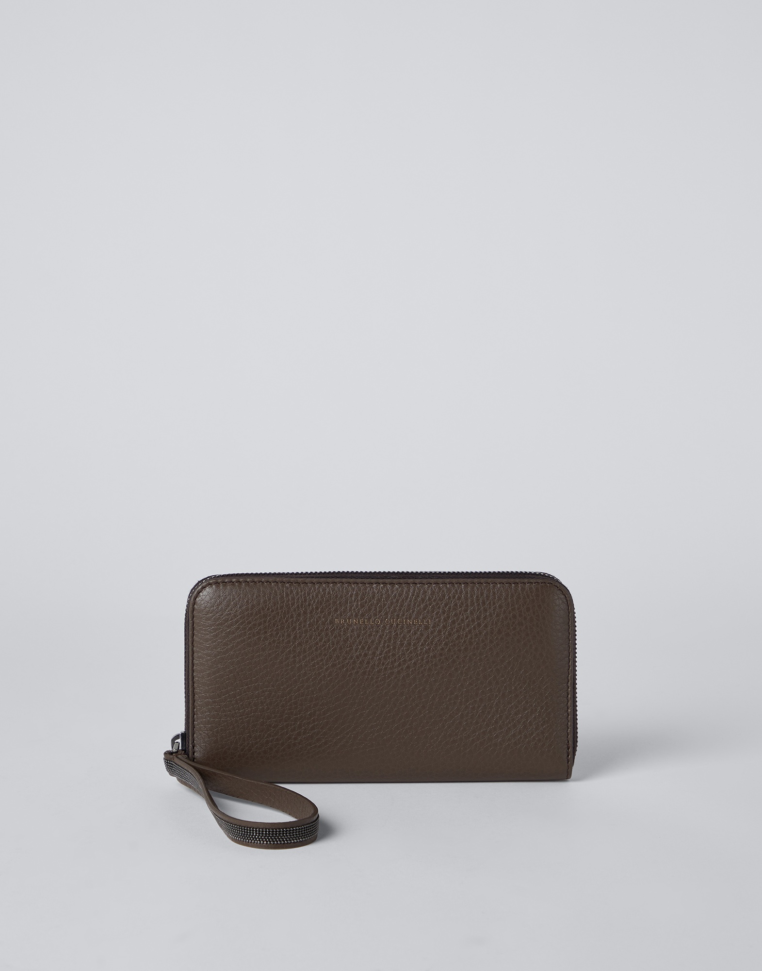 Texture calfskin wallet with precious zipper pull - 1