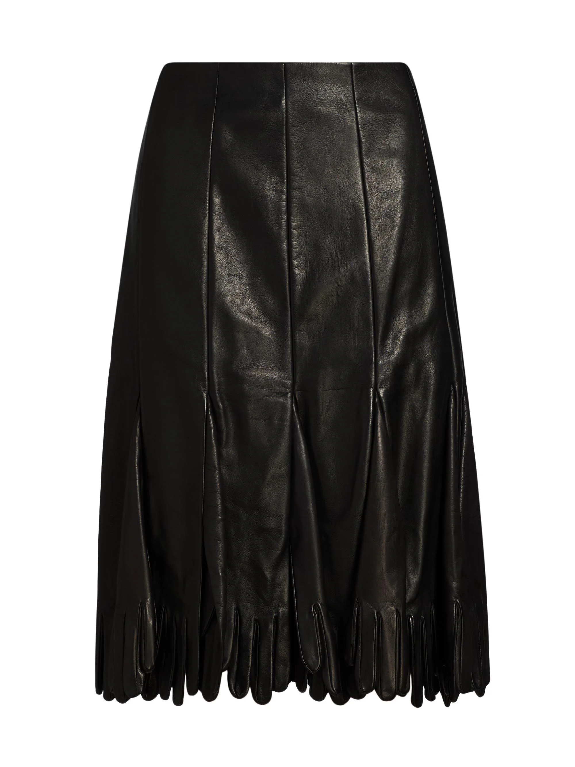 Women's Leather Pleated Midi-Skirt - Black - 1