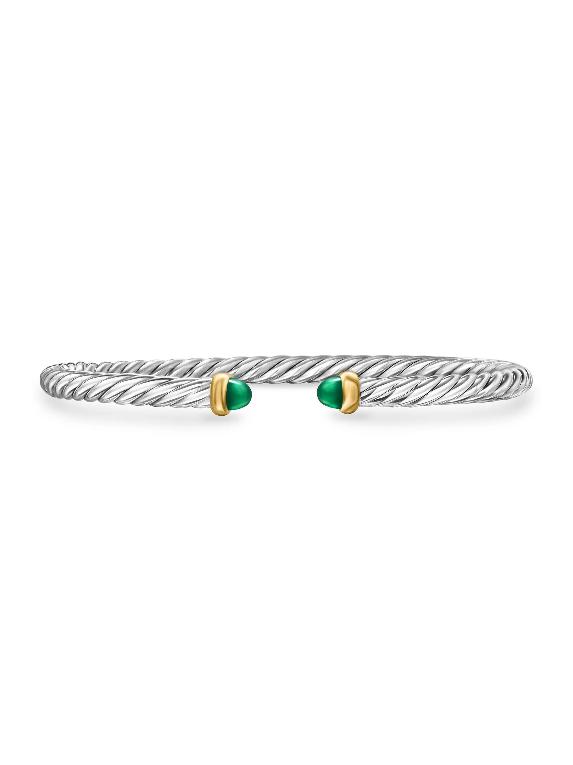Women's Cable Flex Bracelet in Sterling Silver - Green Onyx - 1
