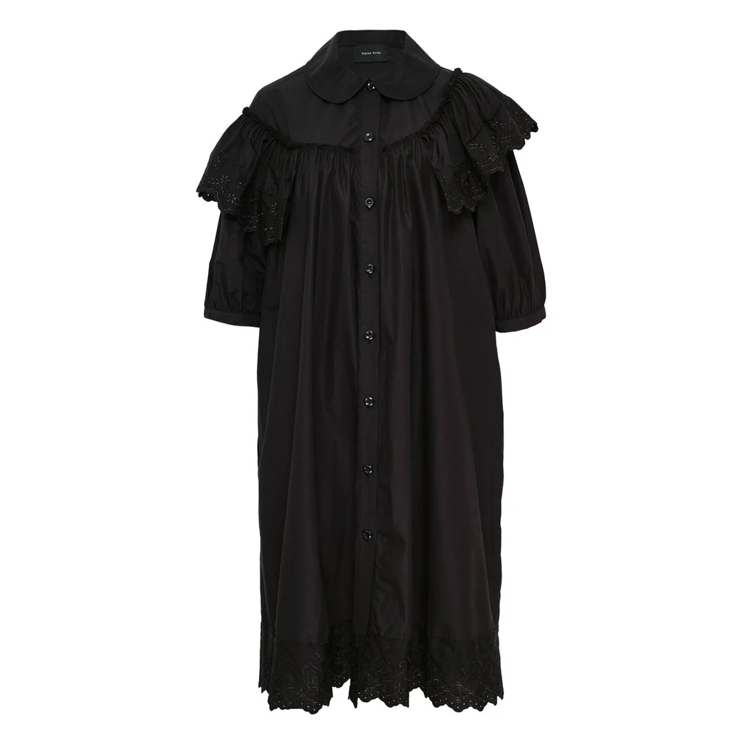 Puff Sleeve Ruffle Frill Trim Dress - 1