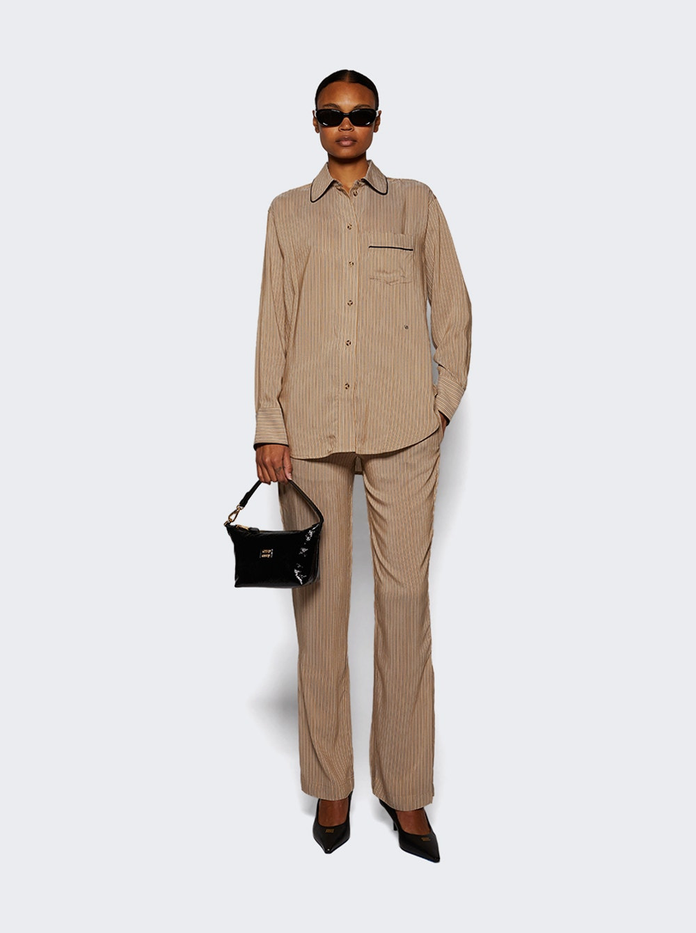 Piping Detail Pyjama Shirt Tobacco And Midnight - 2