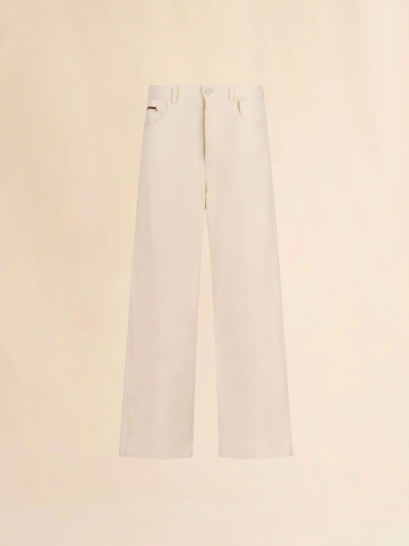 CREAM DENIM WIDE-LEG JEANS WITH TRUNKAROO PLAQUE - 1