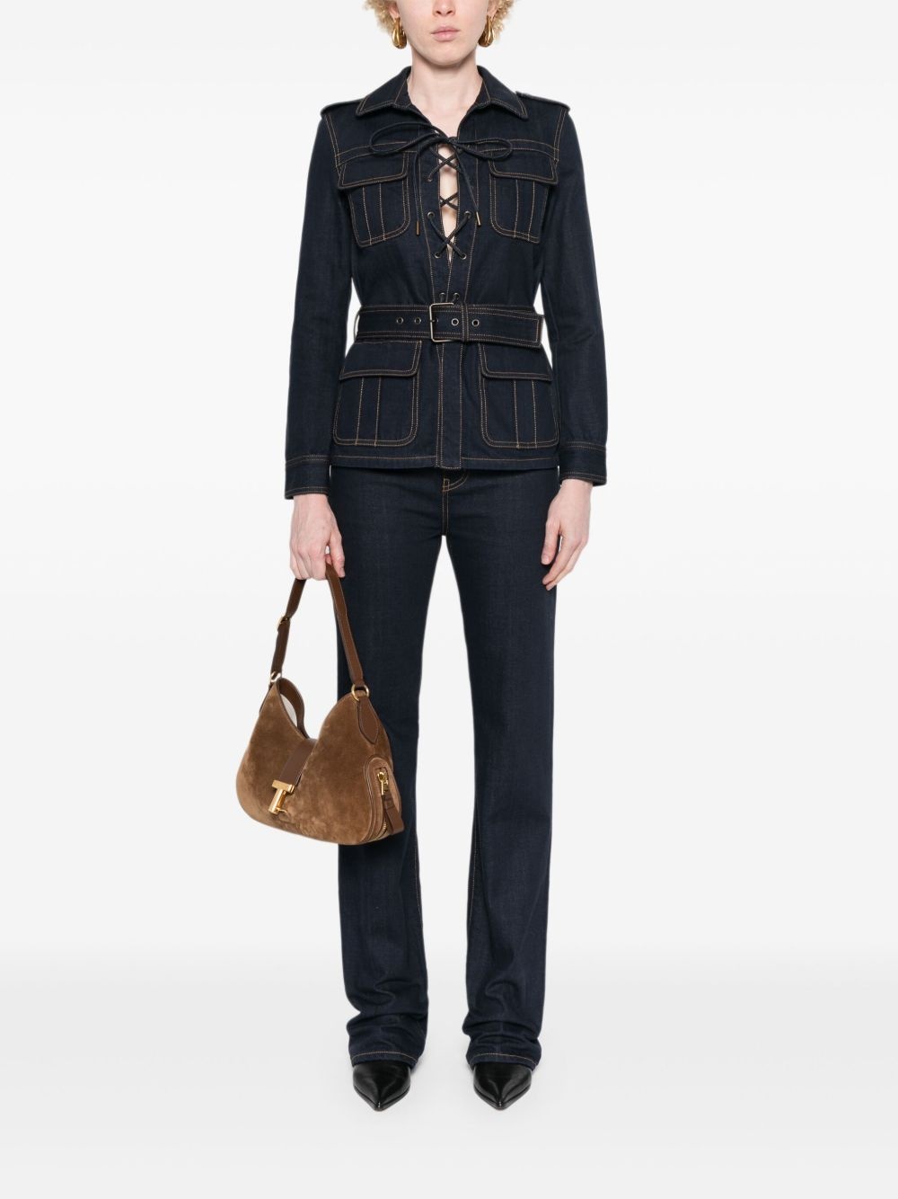 belted denim jacket - 2