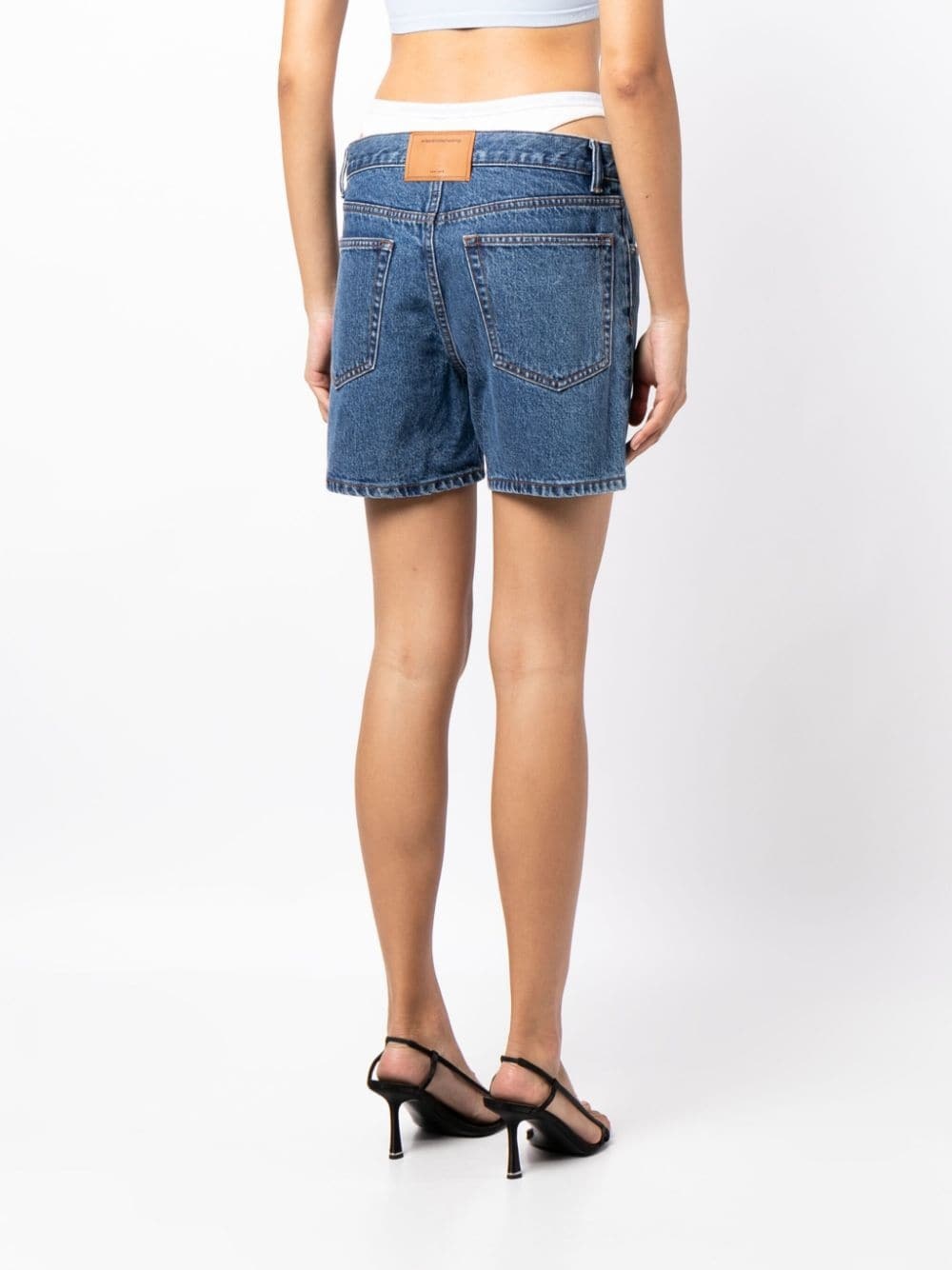 low-rise layered denim shorts - 4