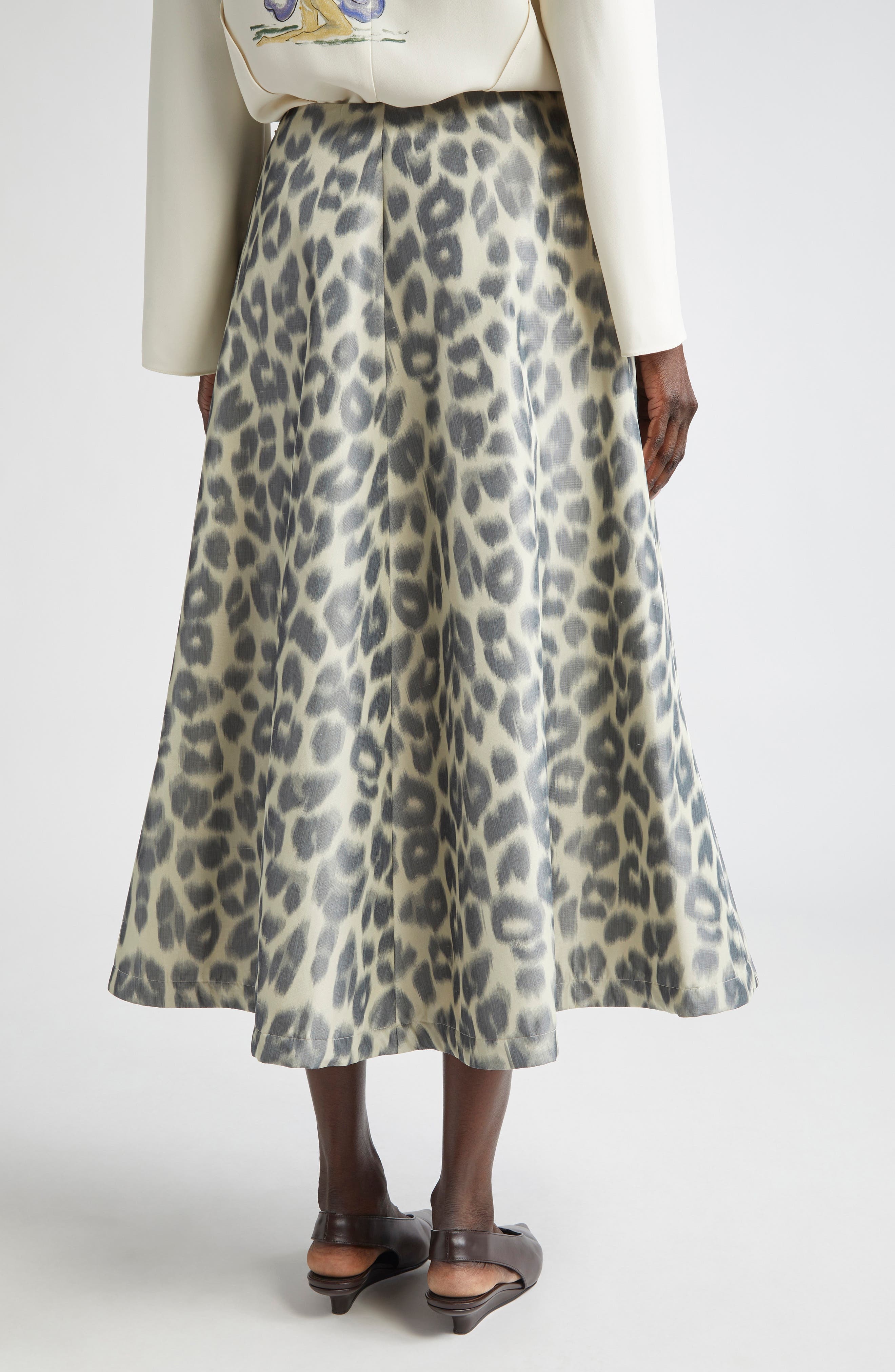 Altuzarra Varda Leopard Print A-Line Midi Skirt in Antique Pearl Leopard at Nordstrom - 3