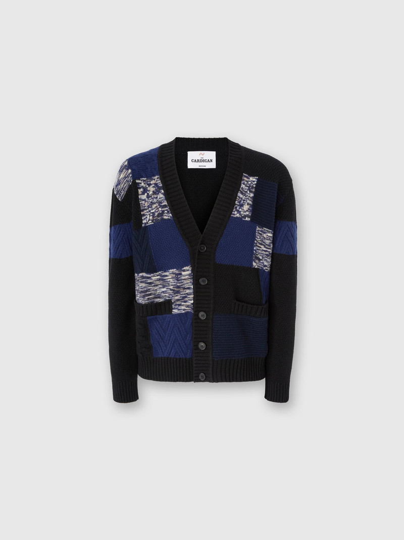 The cardigan in pure wool with flame and zigzag inserts 1
