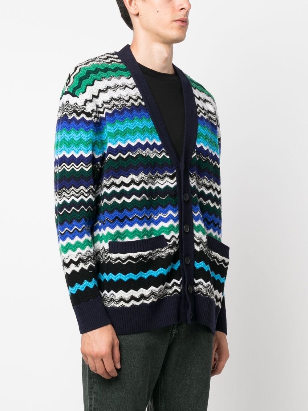zig-zag knitted wool-blend cardigan - 3